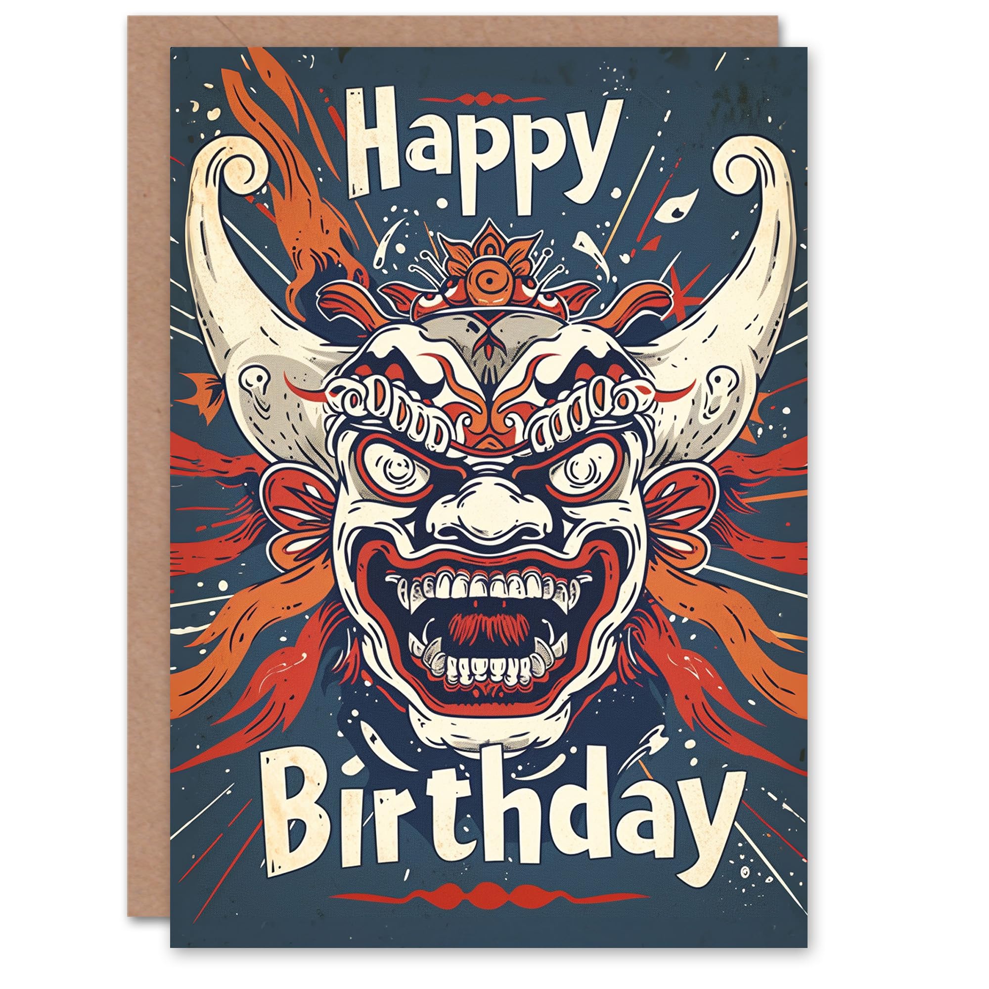 Artery8 Birthday Card Indonesian Mask Tattoo Bold Traditional For Him Man Male Dad Brother Son Papa Grandad Greeting Card