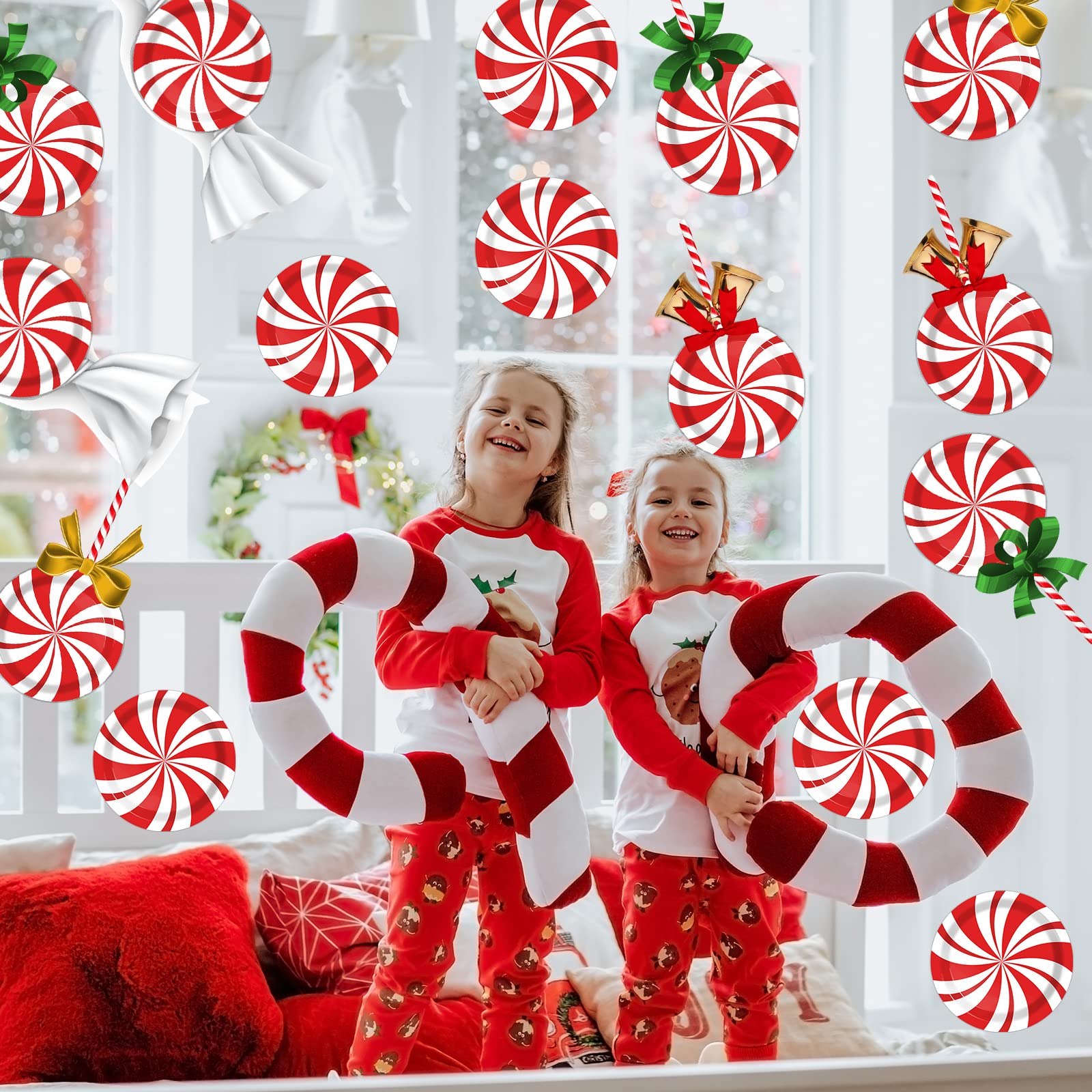 Wiooffen 80 platos de papel de menta de Navidad, suministros de fiesta, decoraciones de caramelo, menta para feliz año nuevo, vacaciones, Navidad, suministros de fiesta de menta, vajilla de papel