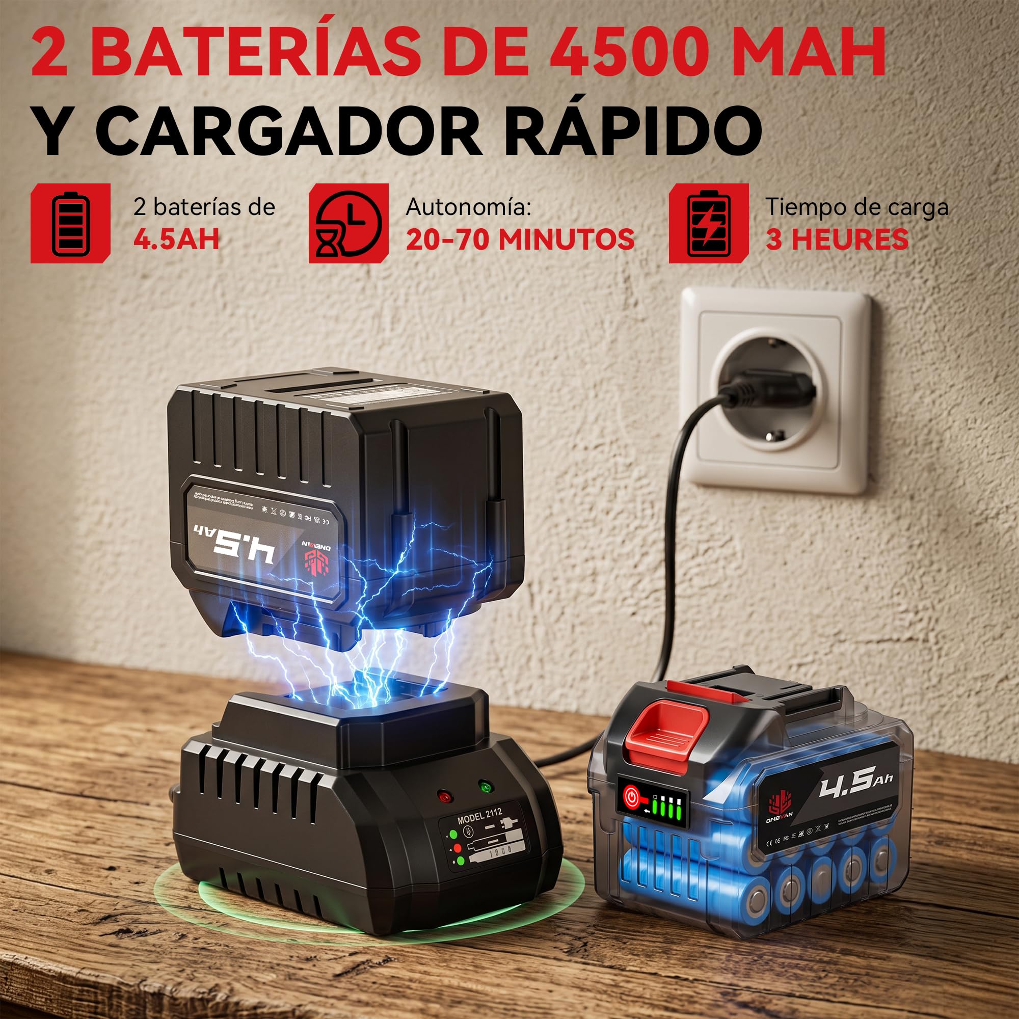 ONEVAN 209KM/H Soplador Hojas inalámbrico 2 baterías 4,5Ah y Pantalla LCD