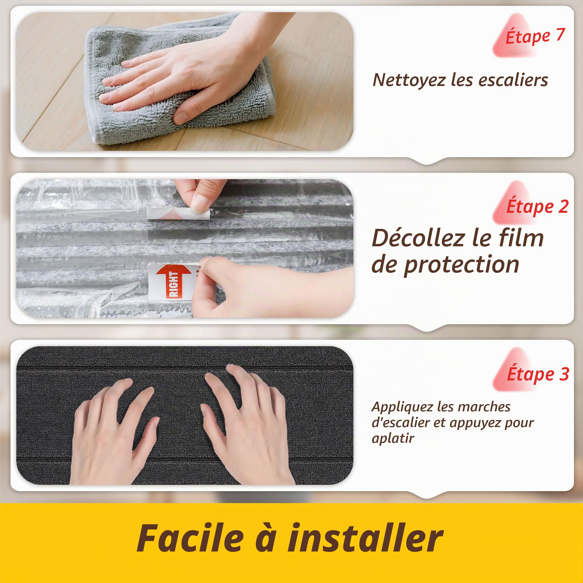 JSEI Tapis Escalier Antidérapant, Lot de 15 Marchettes Escalier Autocollantes Lavables, Tapis de Marche 20,3 x 76,2 cm, Dos TPE, Gris Foncé