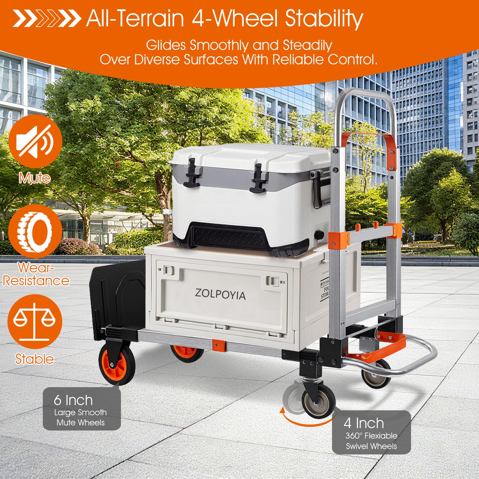 Condition photo showing New/Like New for 3 in 1 folding hand truck dolly cart with wheels foldable utility cart aluminum trolley cart 600lbs capacity convertible dolly for moving furniture shopping for garden home office warehouse