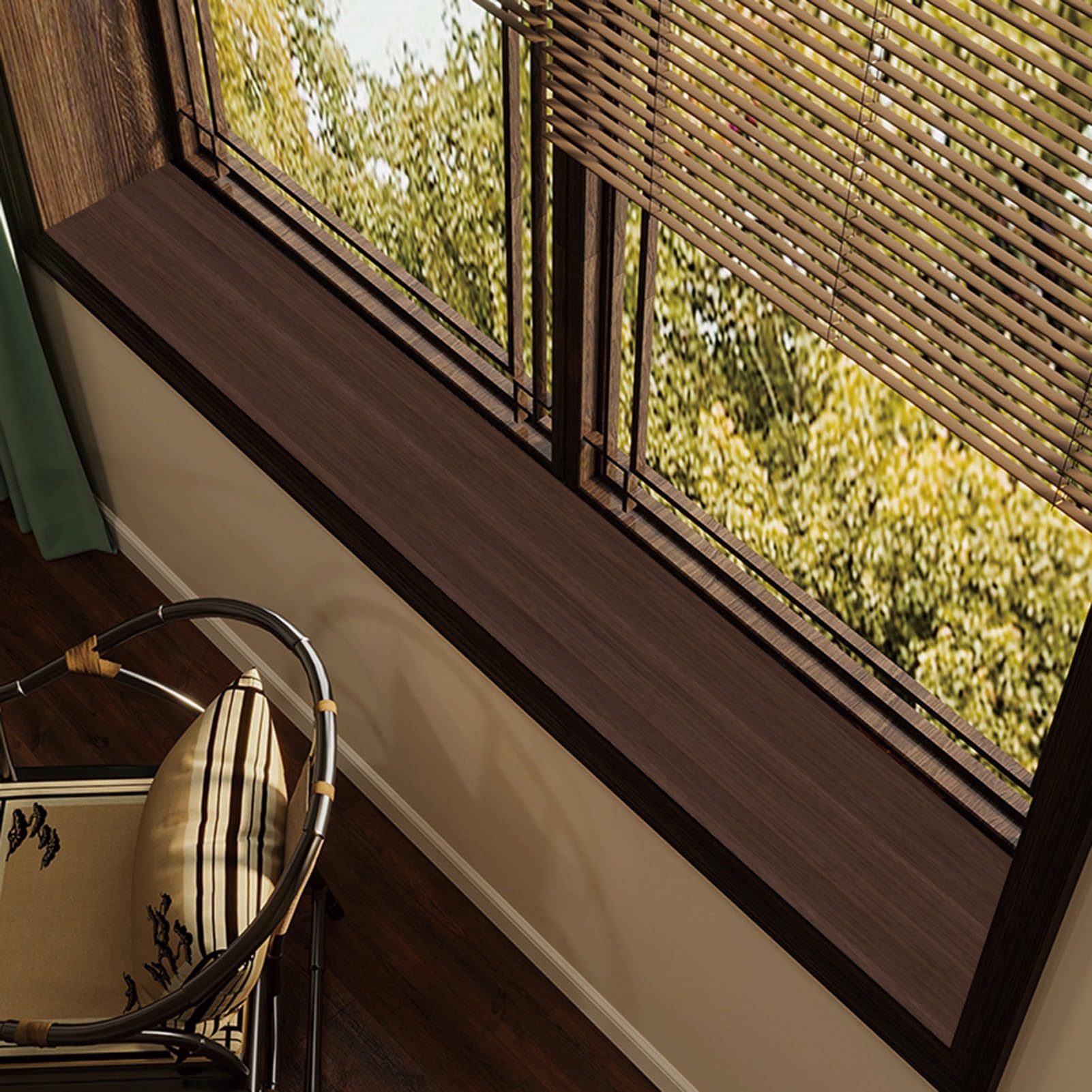 Wood Grain Window Sill Mat - Dustproof Waterproof Window Sill Cover Windowsill Protector for Dogs/Plants/Cats, PVC Narrow Bay Window Seat Cushion Pad DIY Cutting Non-Slip(C,250x10cm(98.4x3.9in))