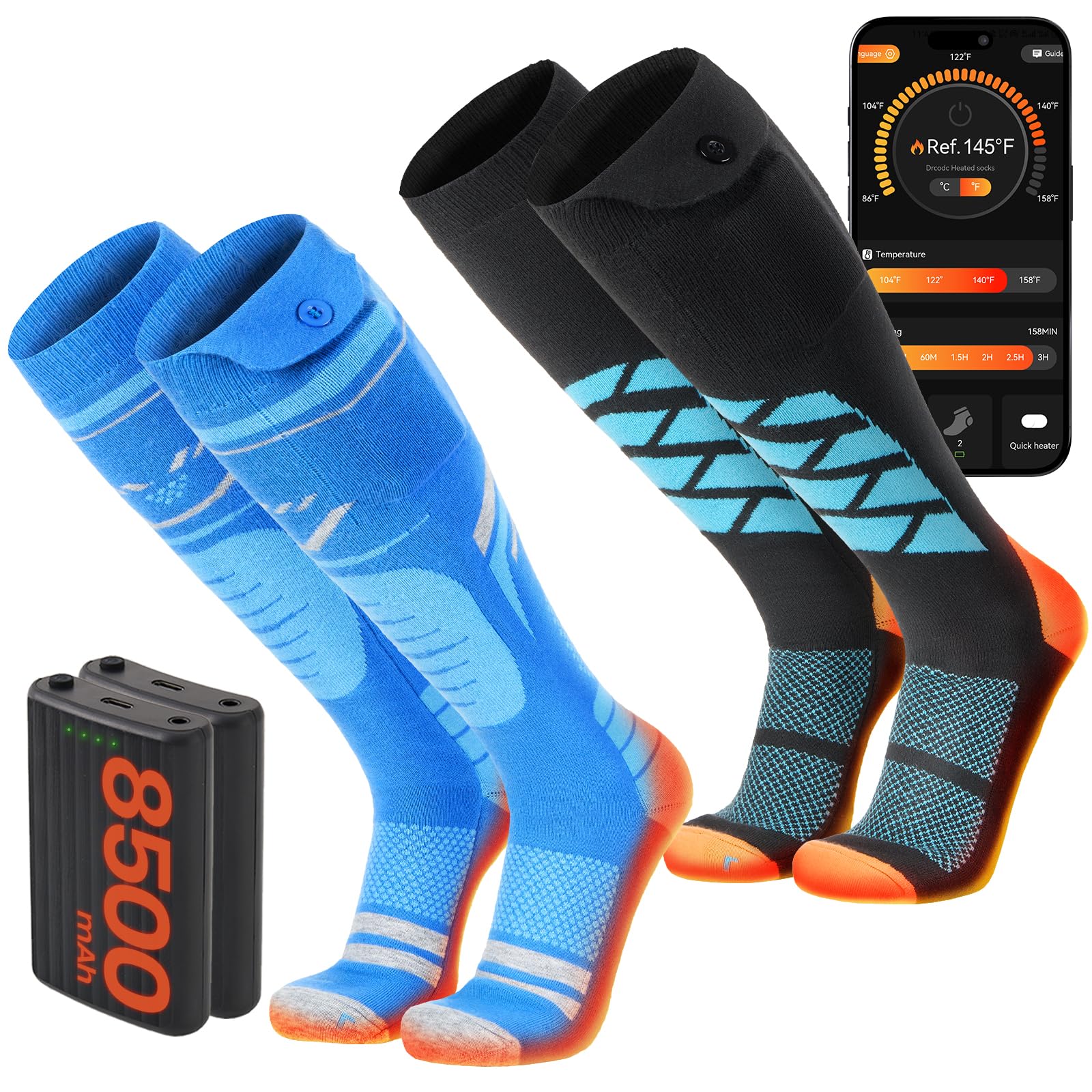 2 Pairs Merino Wool Heated Socks, 15-Hour Runtime & 145°F Heating
