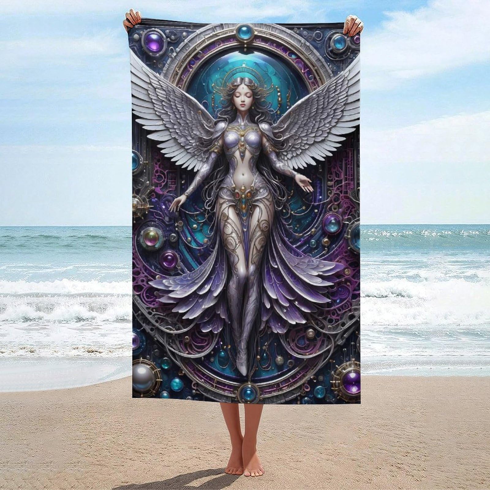 Serviette de plage Galactic Angel Steampunk, serviette microfibre légère pour natation et yoga