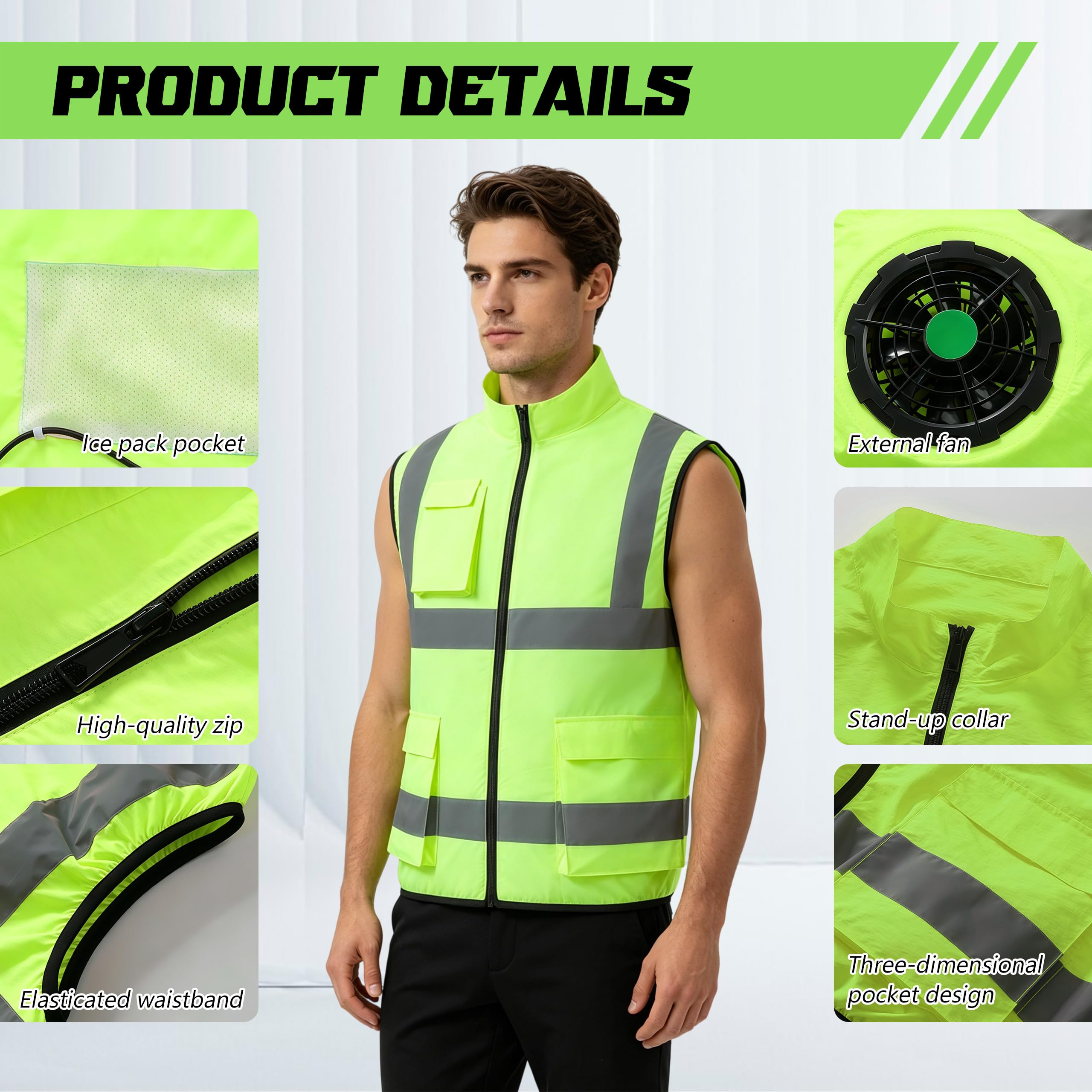 Gilet refrigerante elettrico con 2 ventole per l'estate, per clima caldo, abbigliamento rinfrescante traspirante per uomo e donna (M