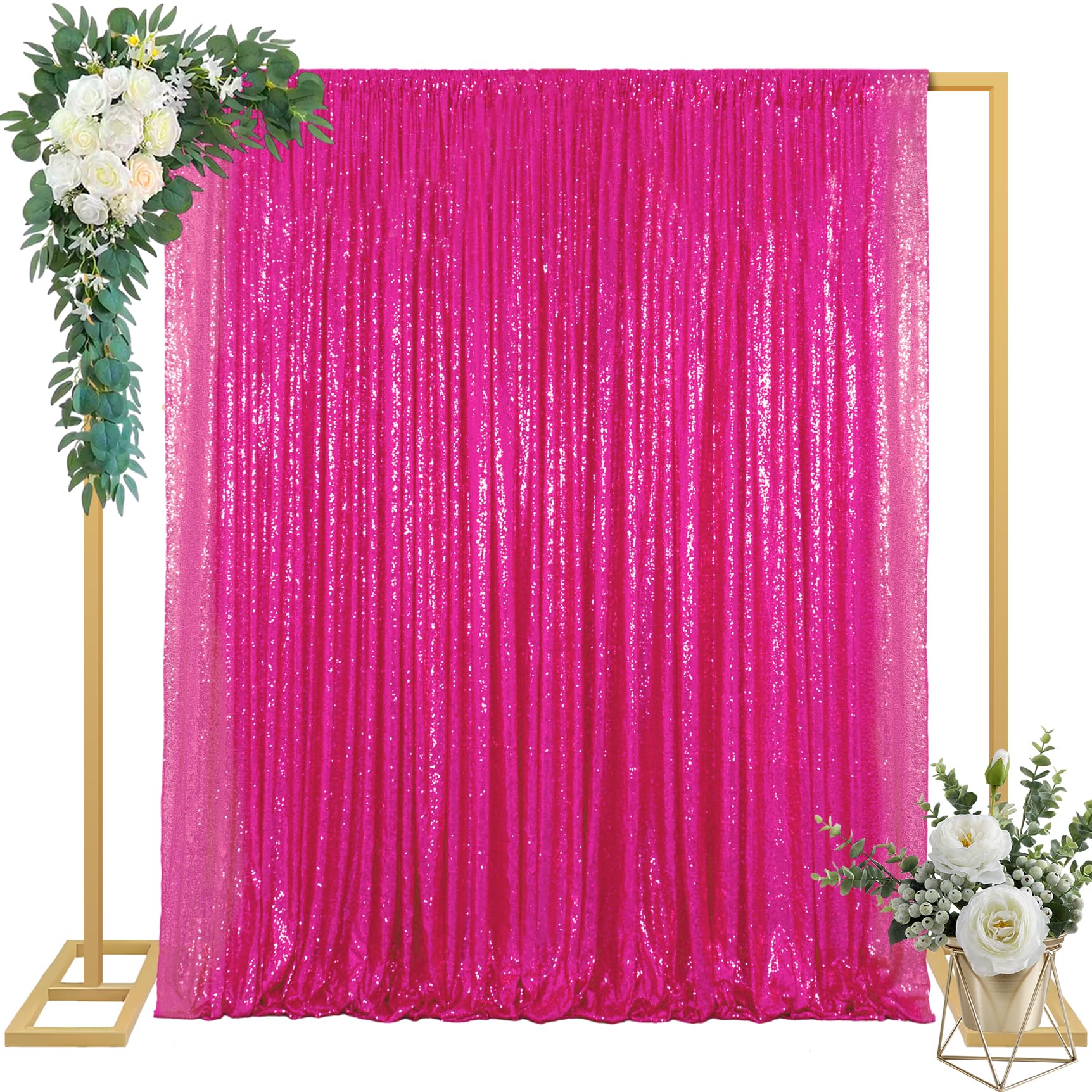 ShinyBeauty 10x10ft Hot Pink Sequin Backdrop | Sparkle Photo Background for Weddings, Photography, Parties | Elegant Curtains for Christmas, Birthday,
