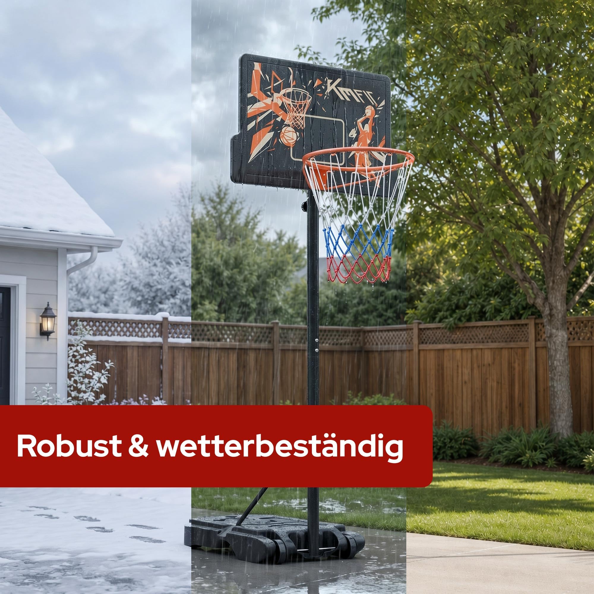 KM-Fit Basketballkorb Outdoor höhenverstellbar 110–210 cm mobiler Basketball Korb mit Rollen & Ballablage inkl. 2 Netze