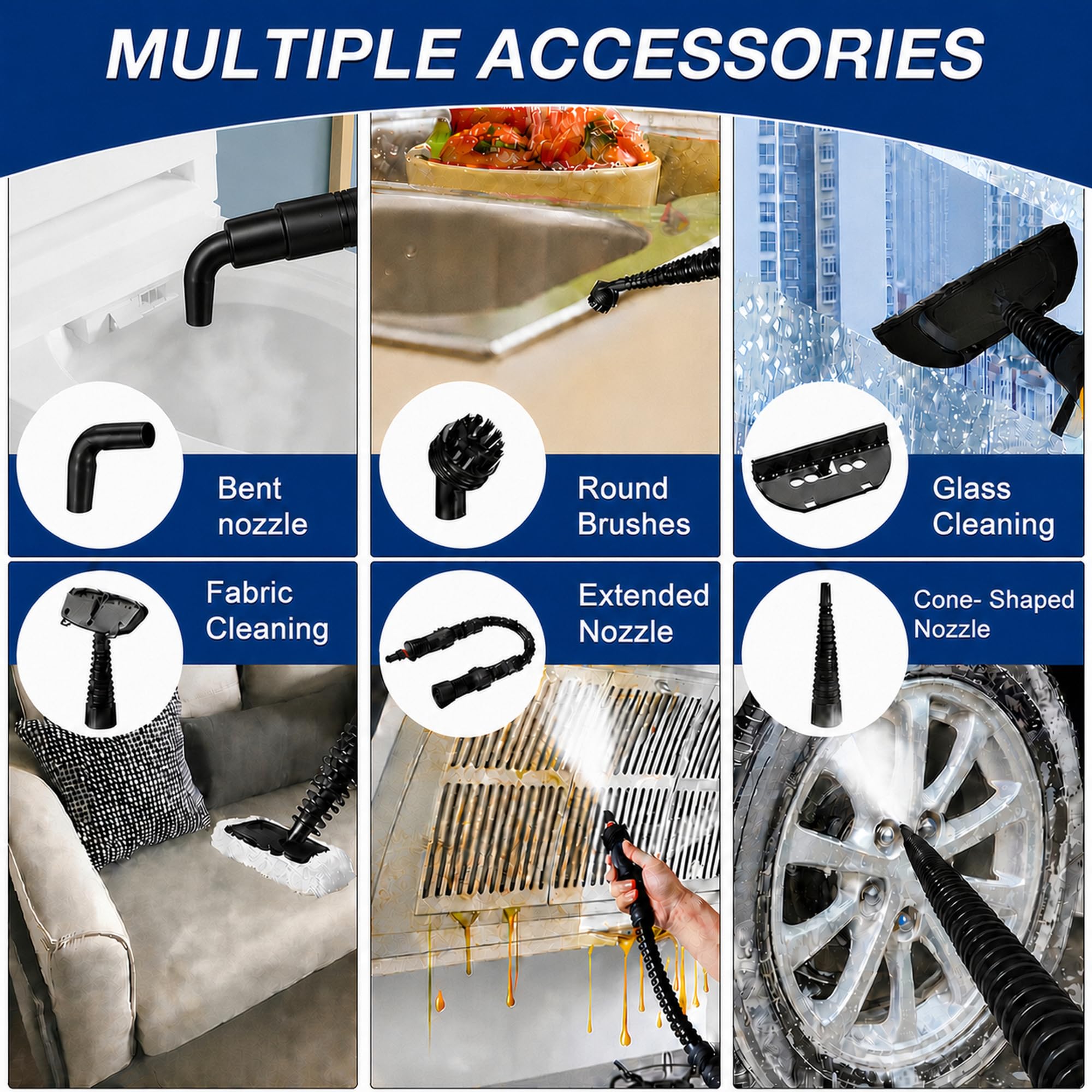 Pulitore a vapore portatile, vaporizzatore naturale multiuso pressurizzato con 12 accessori, vapore per la pulizia di auto, bagno, piano di lavoro, tappezzeria, doccia, divano, malta per piastrelle
