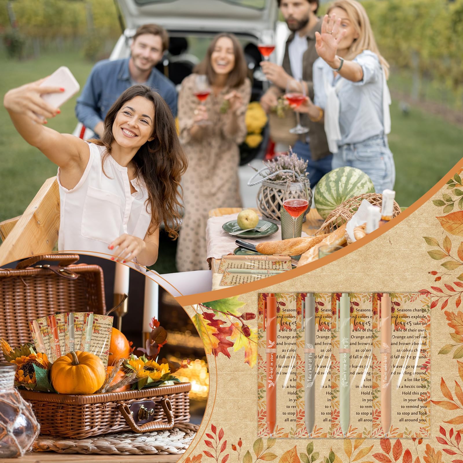 Sayglossy 200-teiliges Herbstgeschenk-Set, motivierender Kugelschreiber, inspirierend, lustig, Kunststoff-Stifte mit Herbst-Dankeskarten für Kollegen, Mitarbeiter, Büro, Partygeschenk
