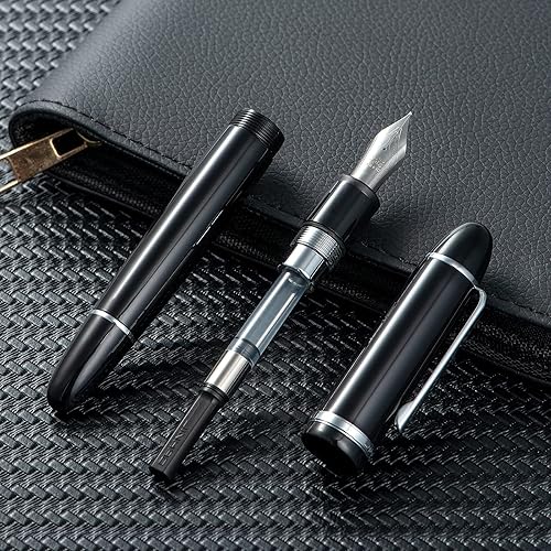 Miniatura 6 de Jinhao X159 - Pluma estilográfica acrílica negra, tamaño 8, punta extra fina, borde plateado, diseño clásico, bolígrafo de escritura suave con