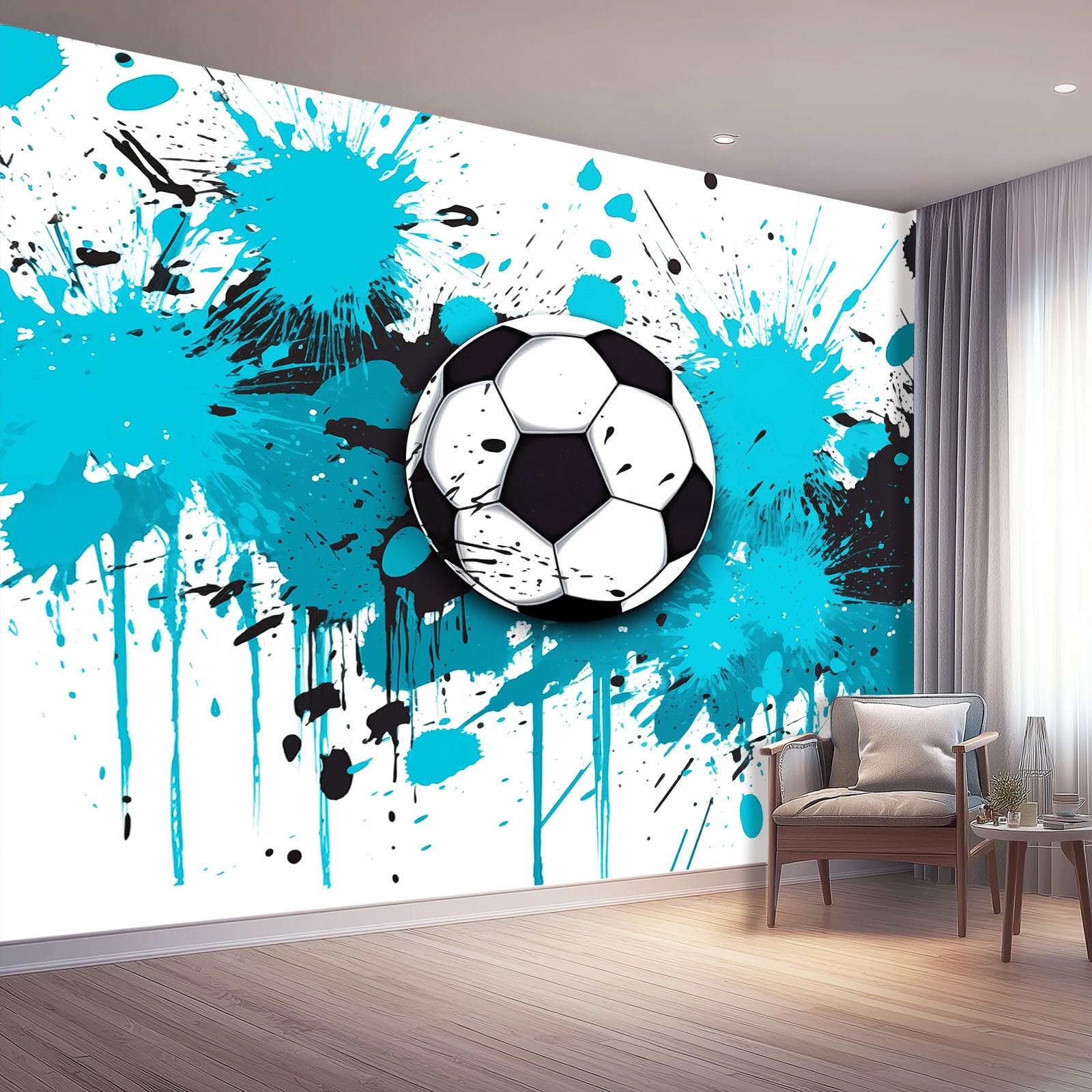 Tapeta 3D z włókniny graffiti piłka nożna sportowa tapeta 350 x 256 cm tapeta dekoracja ścienna do salonu sypialnia niebieski biały