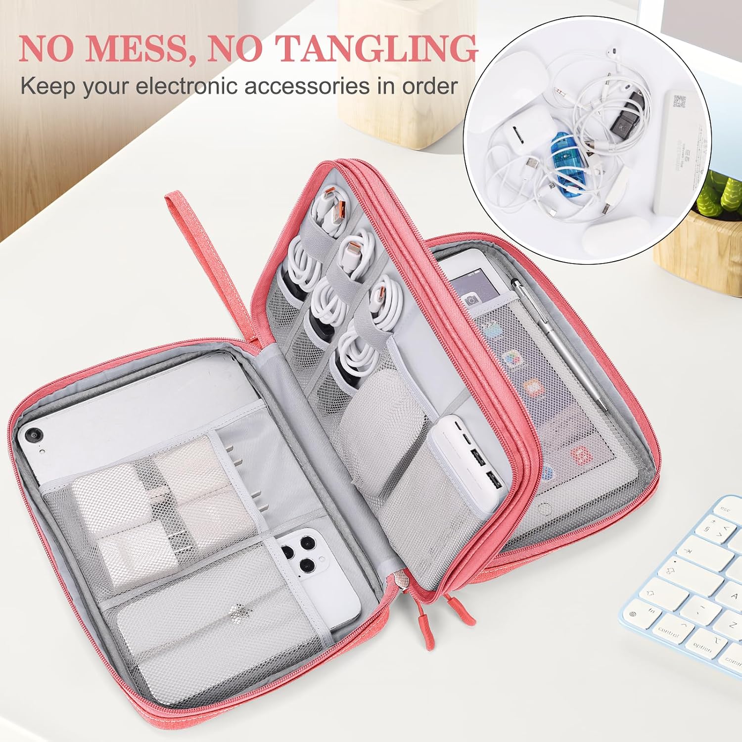 FYY Electronic Organizer, Travel Tech Pouch Bag, Extra Large, Pink image 5