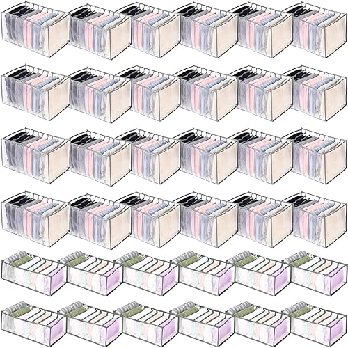 36 organizadores de ropa para armario a granel incluyen 12 piezas de 7 rejillas de almacenamiento para cajones de ropa y 24 piezas de 9 rejillas de