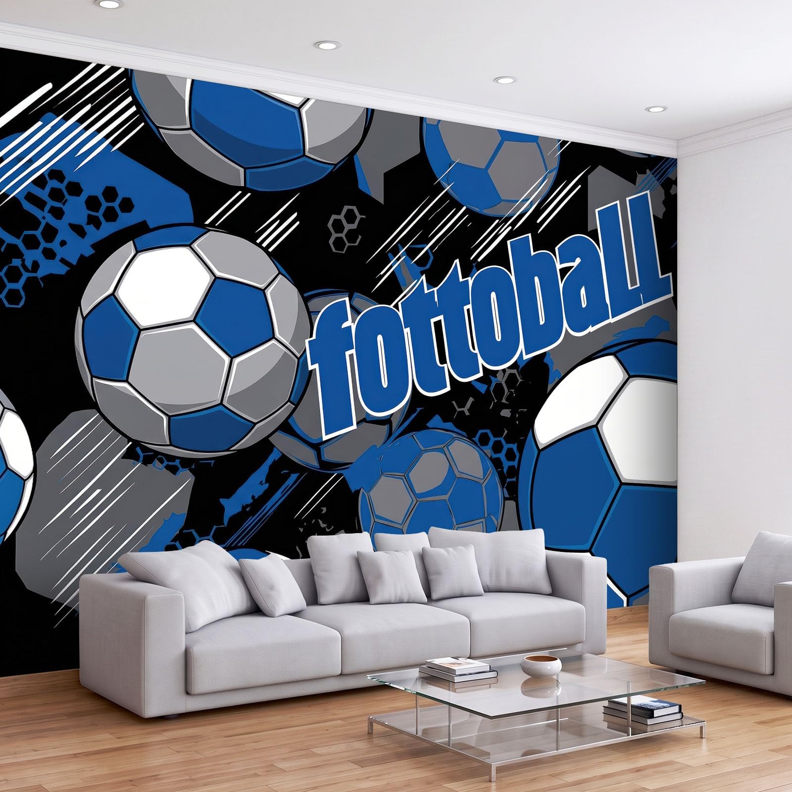 Générique Sportowa piłka nożna geometria panoramiczna tapeta 3D 350 x 256 cm gobelin ścienny tapeta z włókniny do sypialni salonu - plakat obrazy ścienne, niebieski
