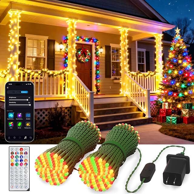 Smart Christmas Fairy Lights, 65.6Ft 200LEDs RGB+IC String Light, APP & ...