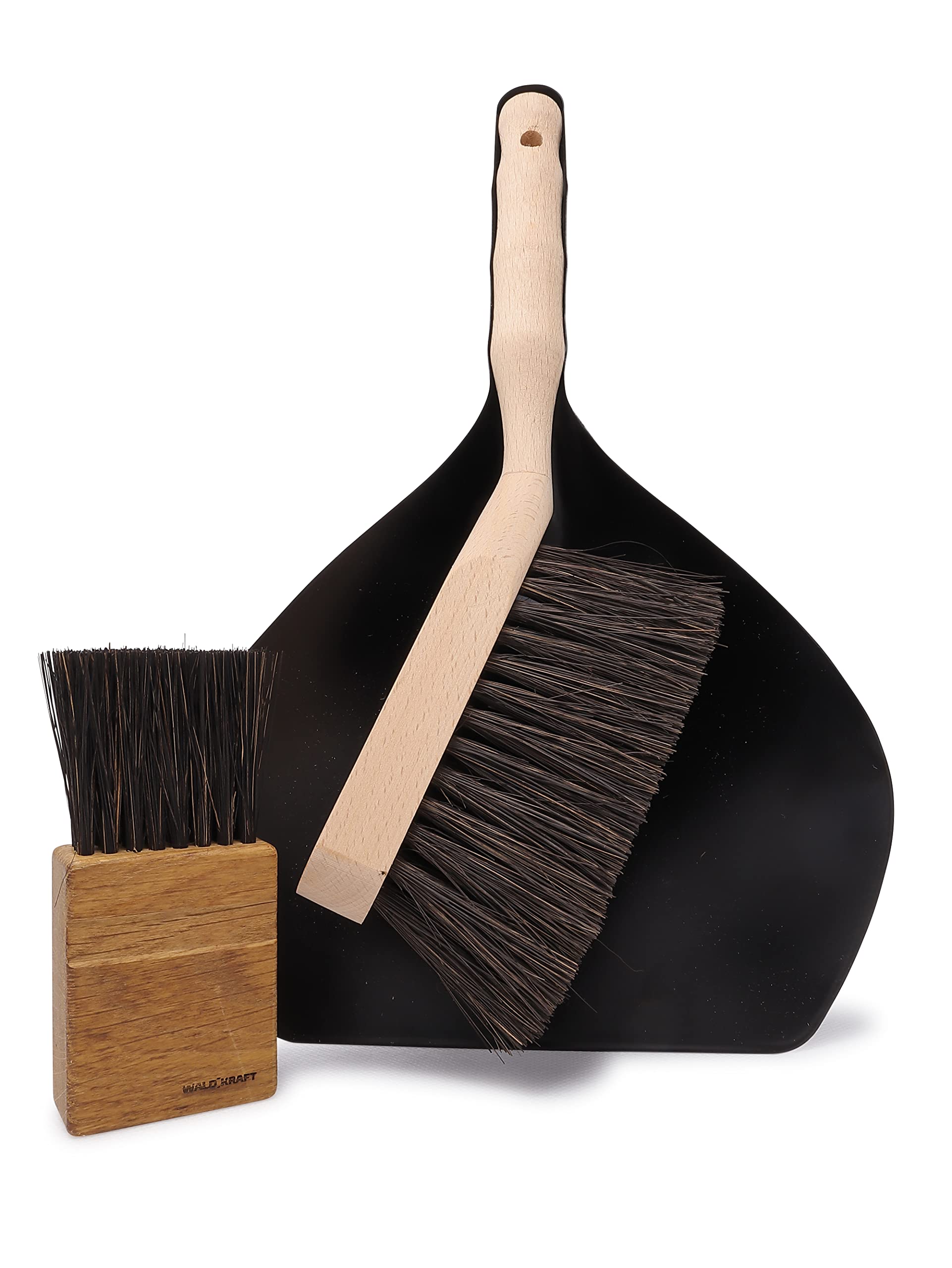 WALDKRAFT Kaminbürsten Set mit Schaufel und Handfeger | hitzebeständige Arenga-Borsten (Kaminbürste + Kehrschaufel-Set)