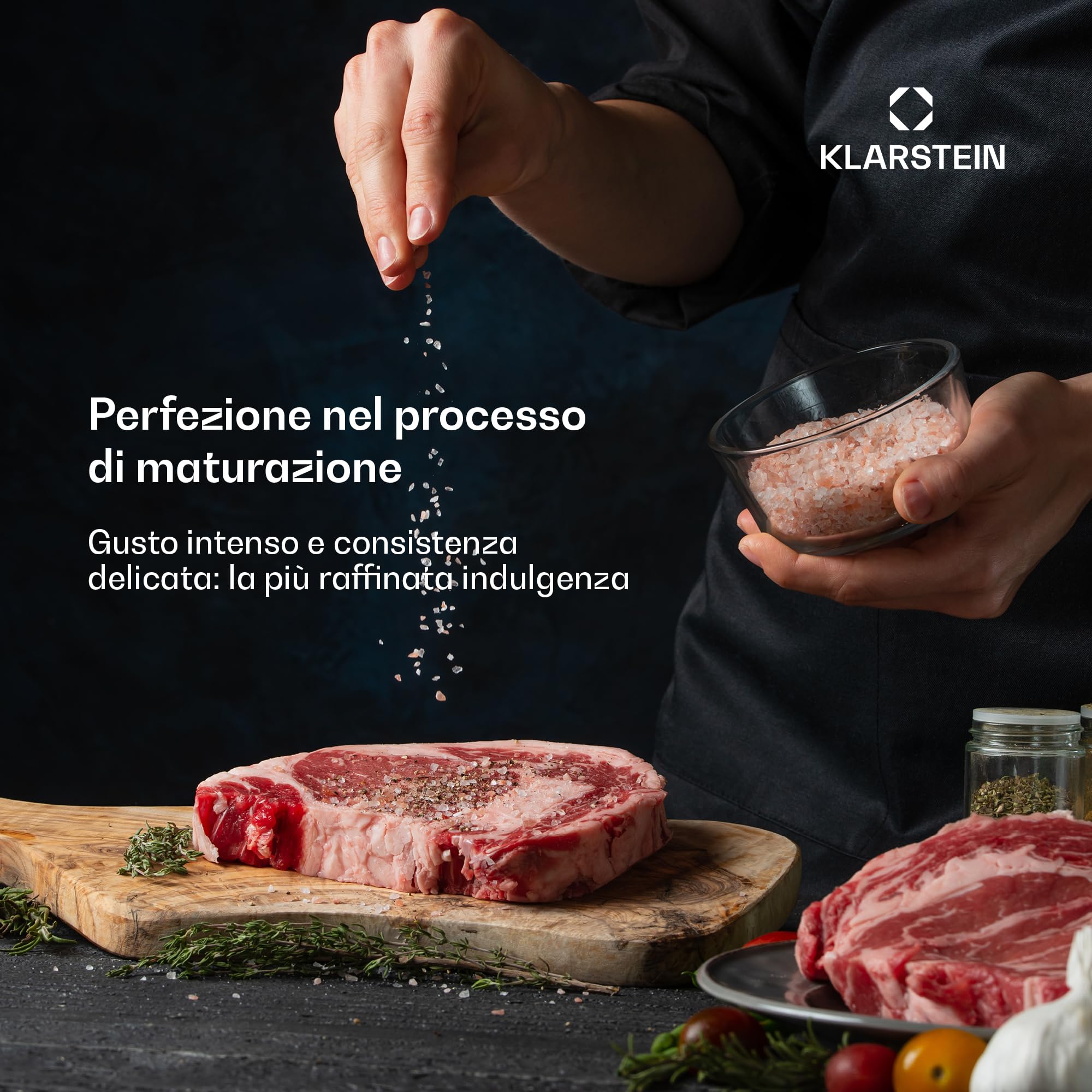 KLARSTEIN Frigo per Frollatura Carne, 88L Armadio Stagionatura con Controllo Temperatura e Umidità, Illuminazione UVC Antibatterica, Pannello Touch, Porta Doppio Vetro, Acciaio Inossidabile