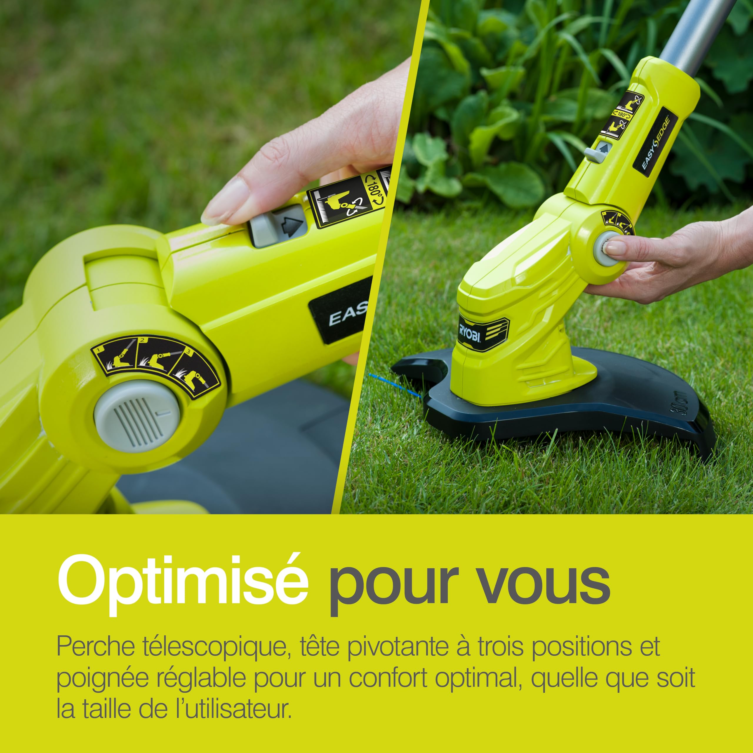 RYOBI - Coupe-Bordures sans Fil 18V One+ OLT1832 – Coupe Ø25-30 cm, Hauteur Télescopique, Mode Dresse-Bordure, Idéal pour Bordures, Massifs et Talus – Batterie Non Incluse