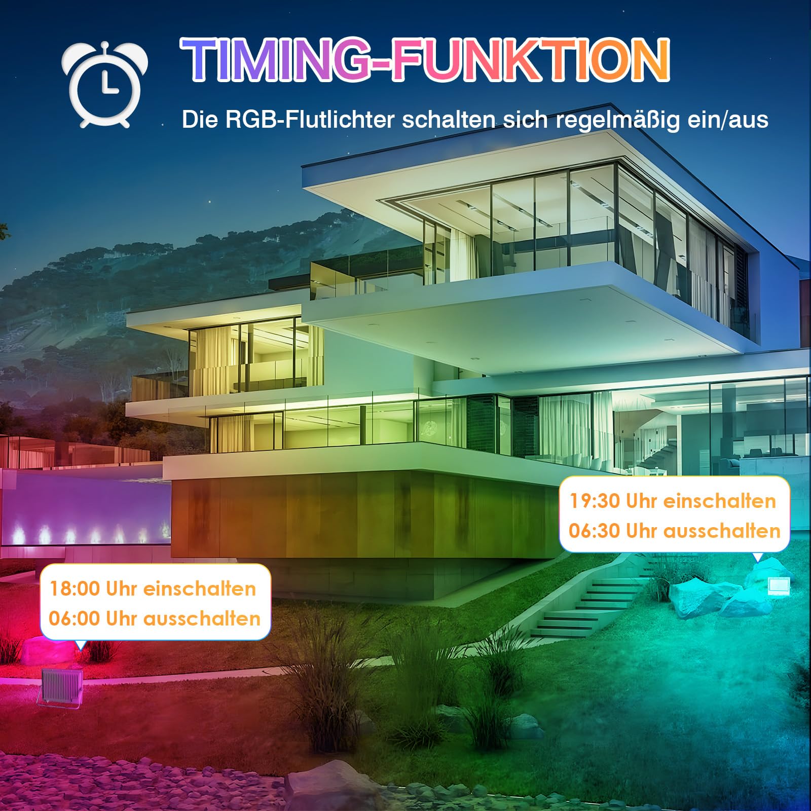 2 Stück RGB Strahler Outdoor 150W,LED Strahler Bunt Mit Bluetooth APP Und 2.4G Fernbedienung,IP66 Wasserdicht Farbwechsel Dimmbar Fluter für Halloween,Weihnachten,Party