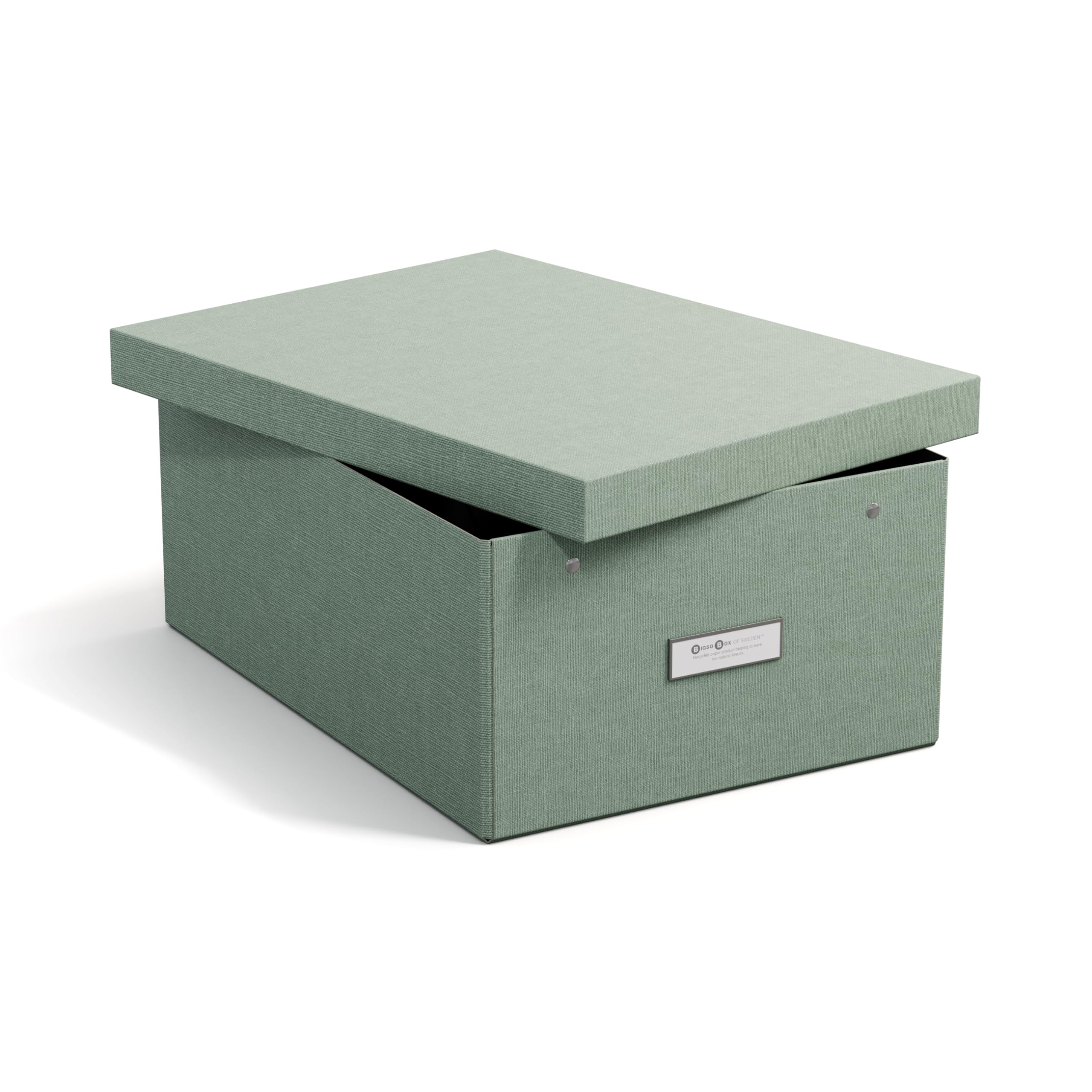 BIGSO BOX OF SWEDEN OSKAR Documentenbox voor A4-papier, brochures enz. – bureaulade met deksel en handvat – opbergdoos van vezelplaat en papier in linnenlook – grijs