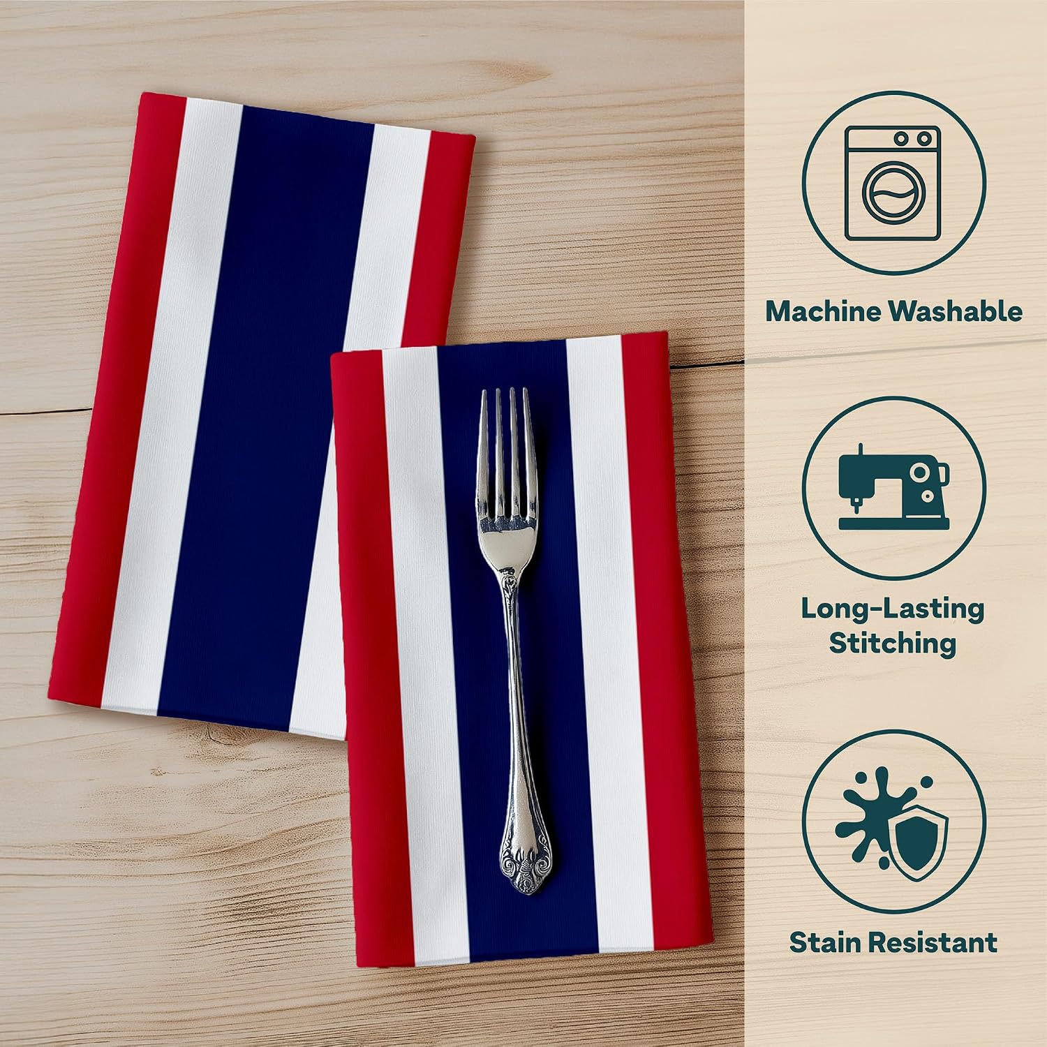 Fourth of July Cloth Napkins | Red White and Blue | Memorial Day, Independence Day Table Decorations | Absorbent, Washable, Reusable, Stain & Wrinkle Resistant | Made in America - 6pack