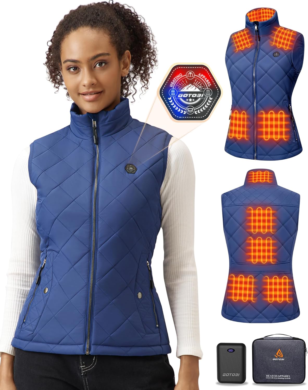 Telguua Verwarmd vest met powerbank, 5 V, 12000 mAh, voor dames, verwarmd vest, USB-warmtevest, oplaadbaar warm damesvest met 4 verwarmingszones en 3 temperatuurniveaus, voor outdooractiviteiten