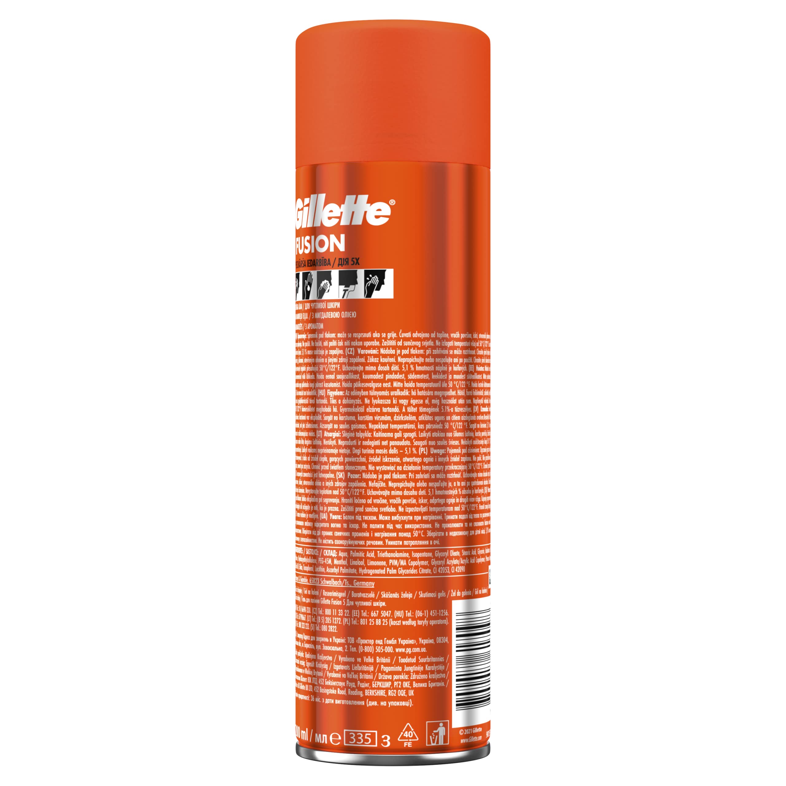Gillette Fusion Rasiergel mit Mandelöl, (6 x 200ml), für empfindliche Haut