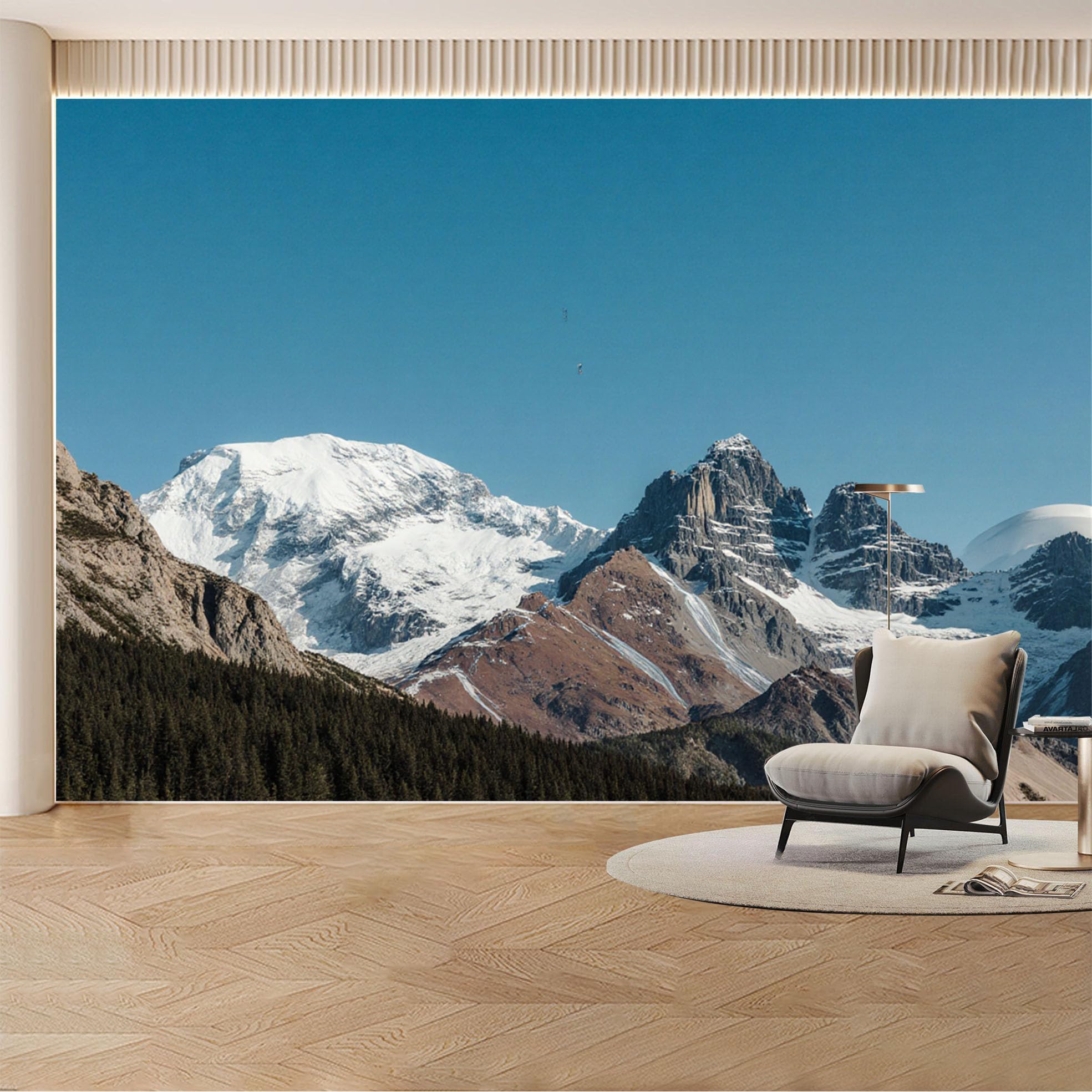 Custom Wall Mural Wallpaper Snowy Mountain Peaks Landscape 3D Effect Wall Decor Nature Misty Luxury Removable SelfAdhesive Large Photo for Living Room， Bedroom， Office