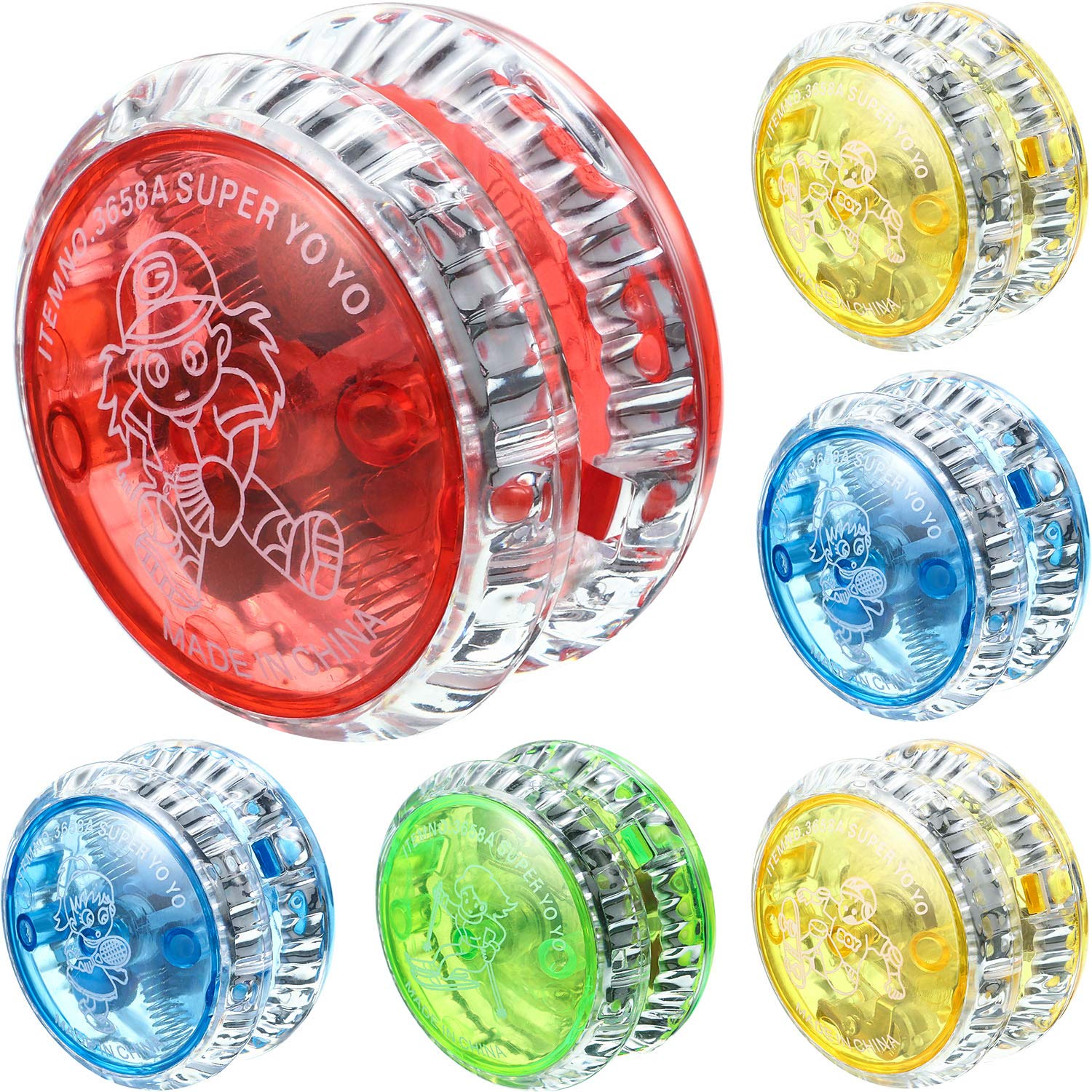 Sumind 6 Pieces LED Light Yo-Yo Plastic Responsive Yoyo Entertaining Yoyo for Beginner Party Favors (Random Colors)