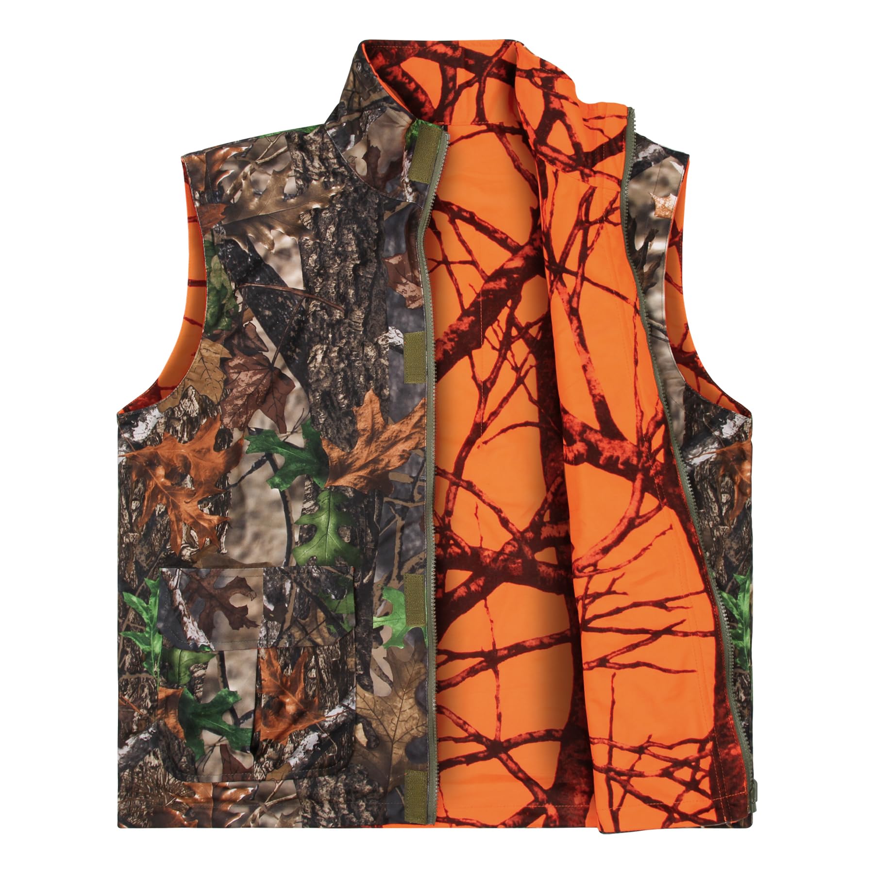 VicBre Gilet da caccia riscaldato da uomo, mimetico e arancione, reversibile, per escursionismo, sci, pesca, campeggio (M-4XL)