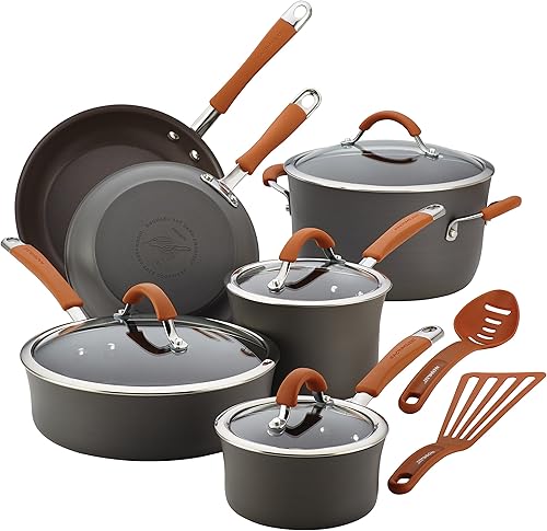 Miniatura 2 de Rachael Ray Cucina - Juego de ollas y sartenes antiadherentes anodizados duros aptos para lavavajillas 12 piezas gris y Yum-O - Molde antiadherente