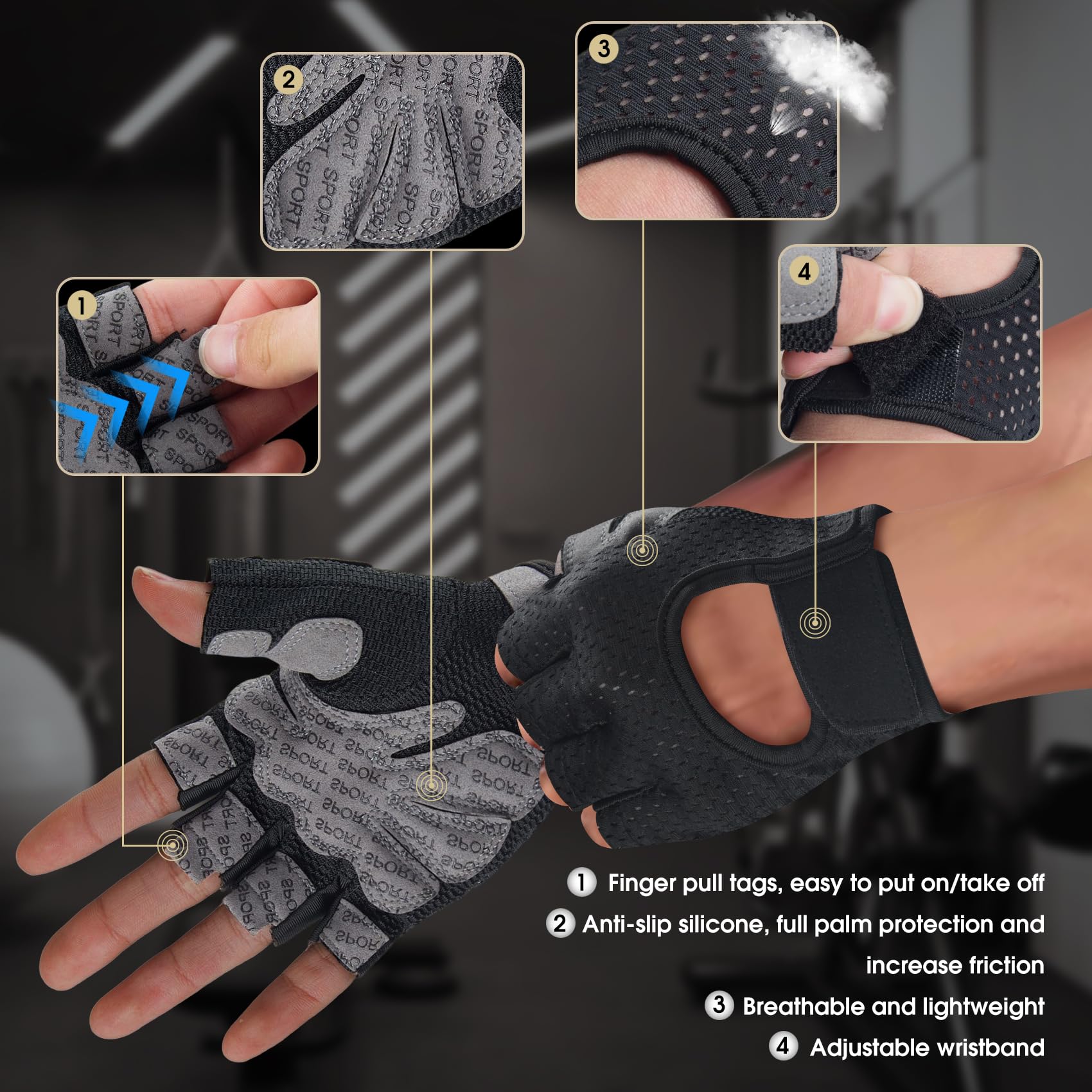 Gants De Musculation MET-X En Cuir Et Mesh - Respirants, Sans Doigts, Paumes Rembourrées Antidérapantes, Unisexes