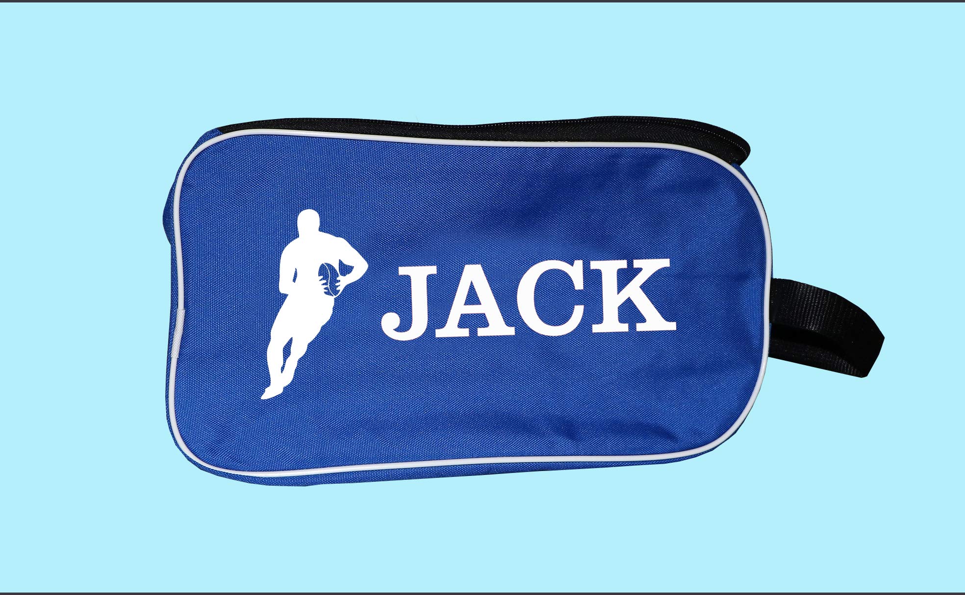 PROSTYLE SPORTS Personalised Football Boot Bag, Shoes bag (Blue) (Rugby Player with Name)