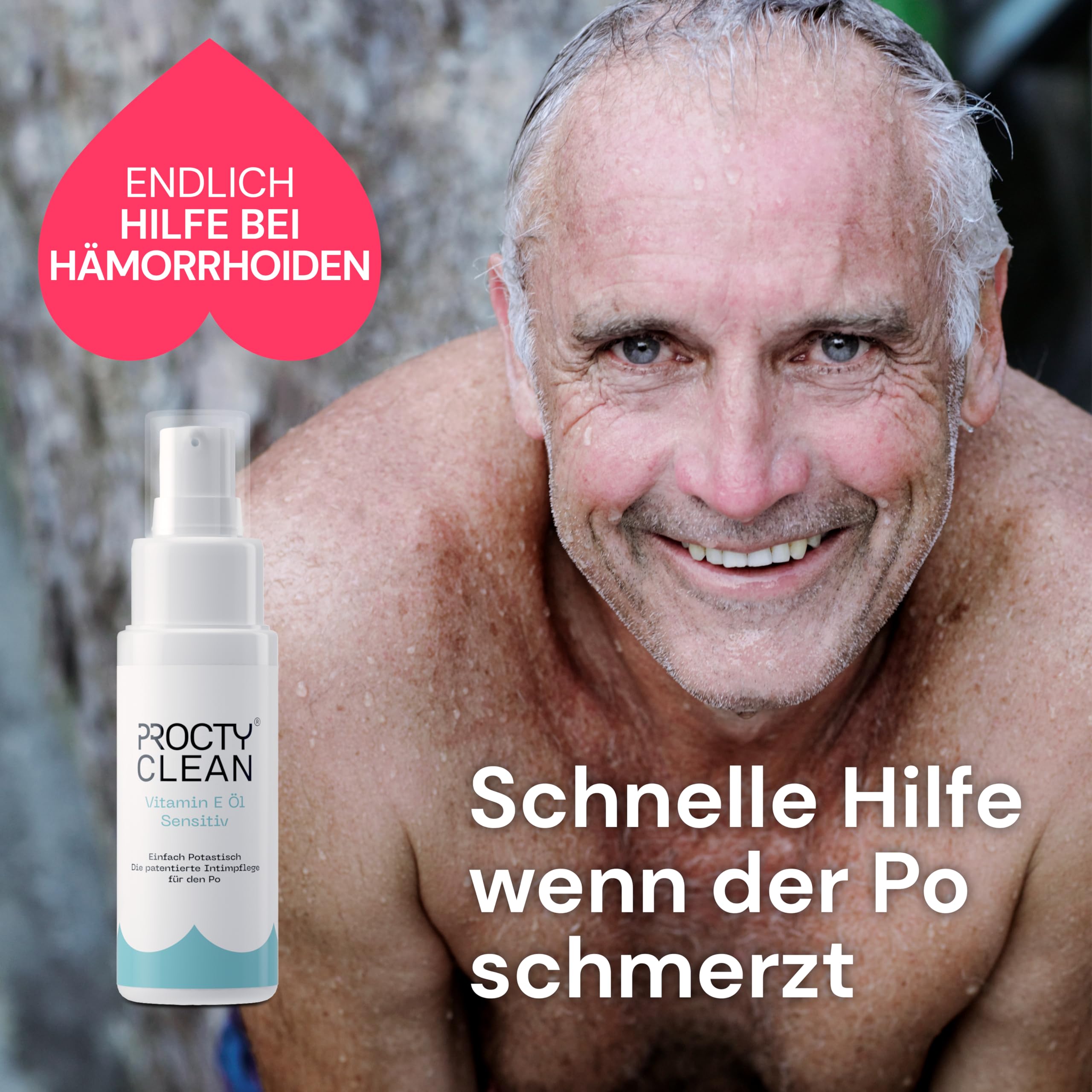 ProctyClean Vitamin-E-Öl für den Po! Alternative für Hämorrhoiden Salbe, feuchtes Toilettenpapier, Salbe für Analfissur, Po Dusche. Intimpflege Damen, Männer. Bei Hämorrhoiden, Entzündungen