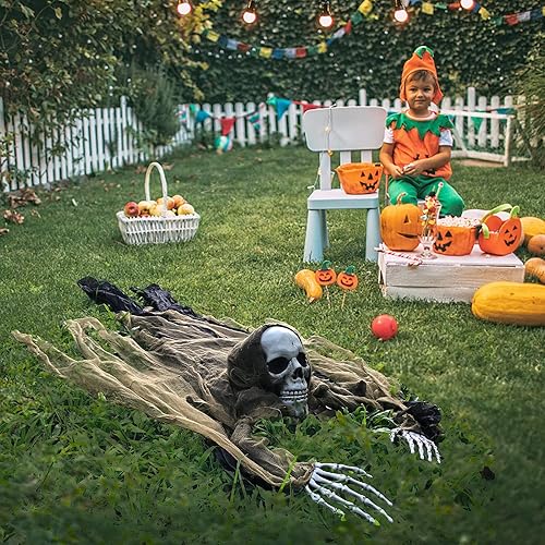 Miniatura 5 de ESSENSON Zombie Groundbreaker de Halloween, 65 pulgadas de esqueleto para exteriores, césped, patio, decoración de cementerio, casa encantada