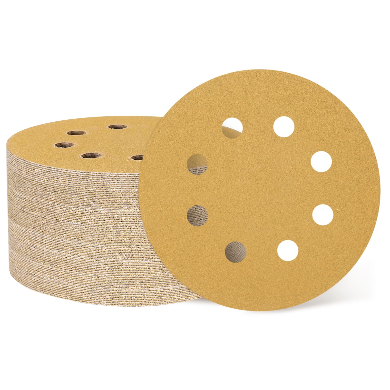 QUARKZMAN 150Pz 125mm 5" Disco Levigatura 8 Fori Grana 150 Carta Vetrata A Gancio E Anello Levigatrice Orbitale Casuale Per Lavorazione Legno Automobilistico Metallo, Oro
