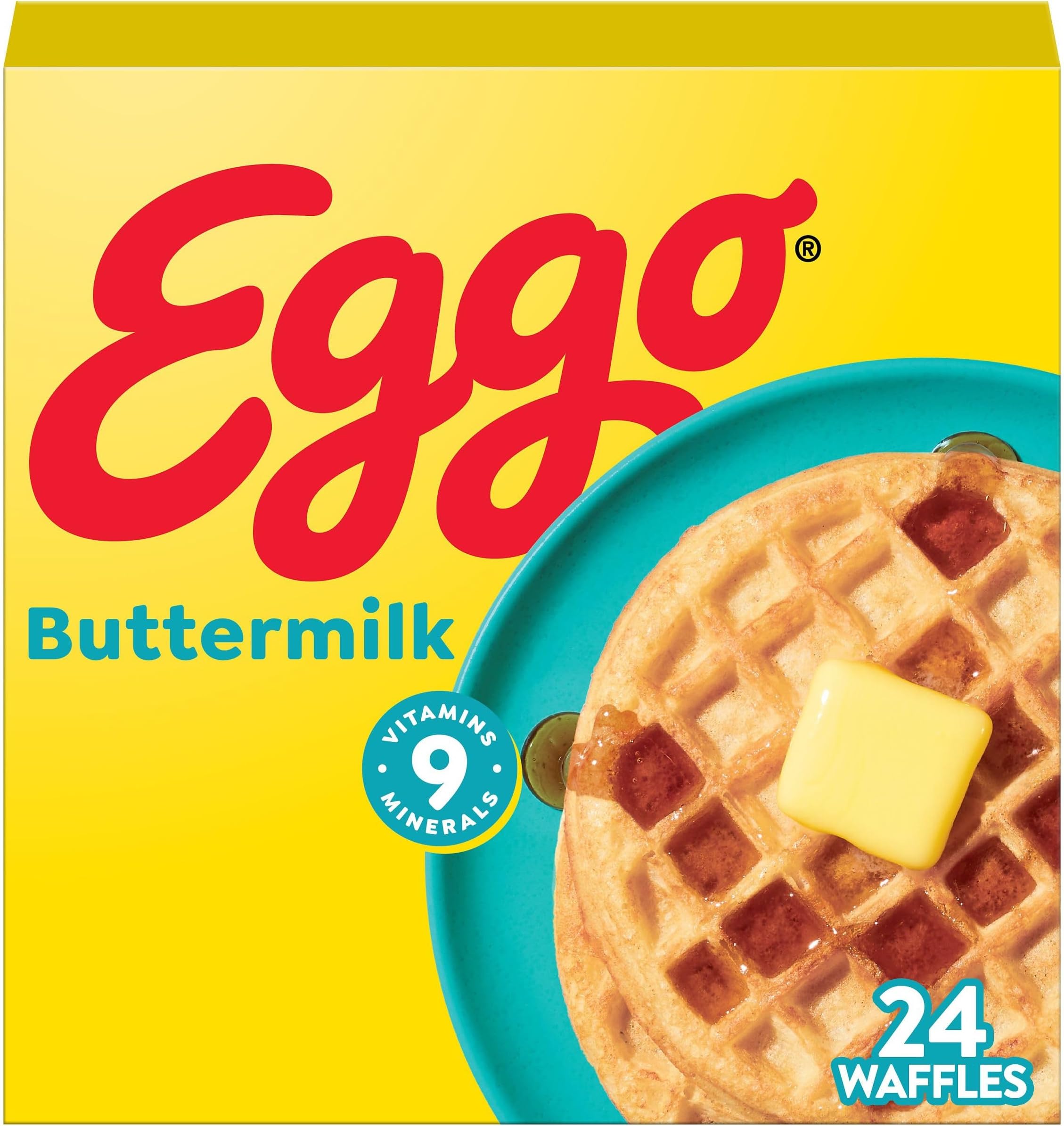 Eggo Frozen Waffles, Frozen Breakfast, Breakfast Food, Family Pack, Buttermilk, 29.6oz Box (24 Waffles)