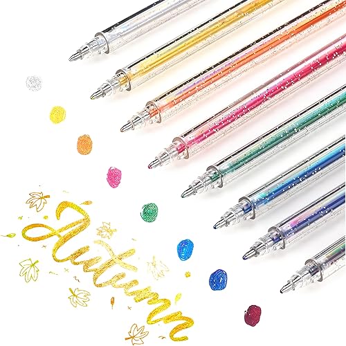 SMOOTHERPRO Bolígrafos de gel con purpurina de 0.039 pulgadas (0.039 pulgadas) con brillo metálico vibrante y colorido, 8 colores para colorear