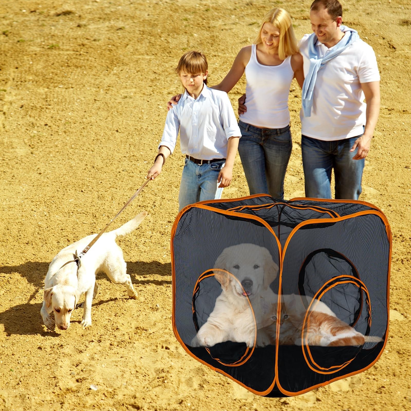 Box pieghevole per animali domestici, con tunnel, rete portatile per gatti, cani e piccoli animali