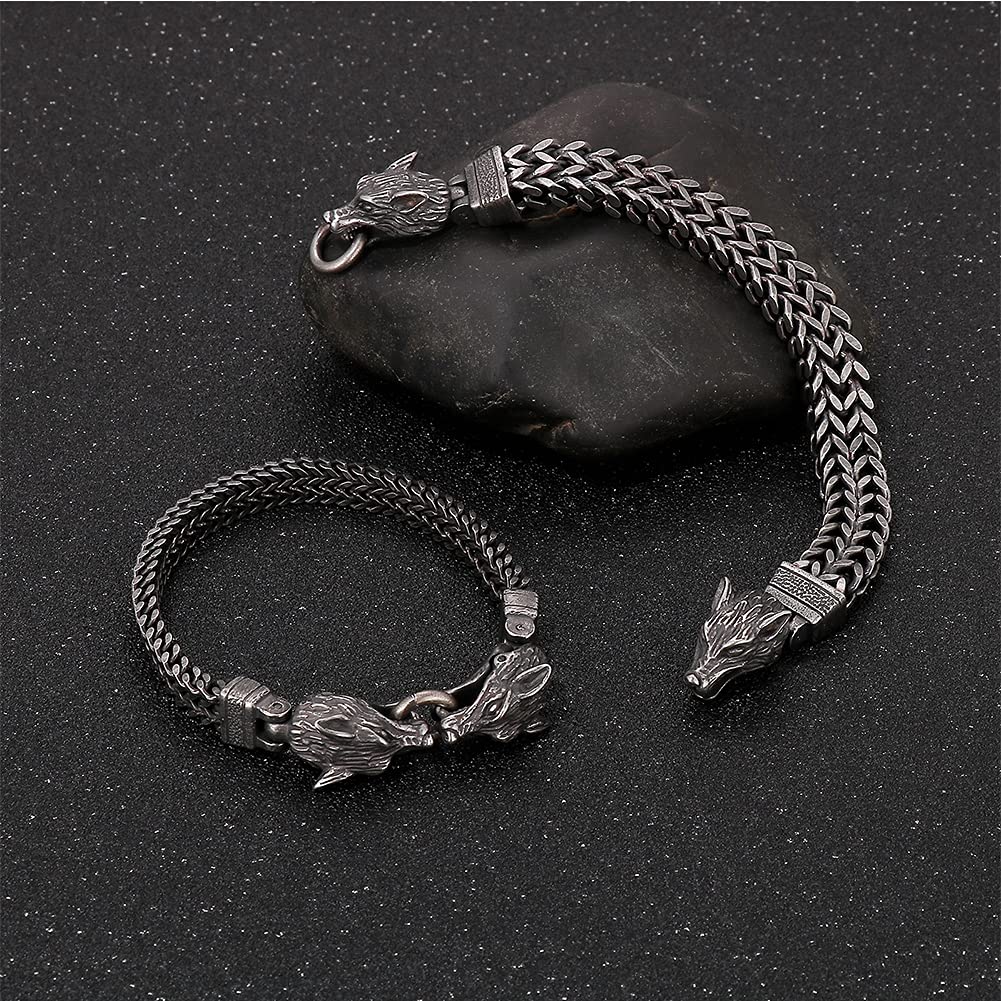 YCTTKDD Armreif aus Sterlingsilber, Retro-Armband, Amulett-Armbänder für Herren und Damen, Vintage-Wikinger-Armreif, Wolfsmythologie, heidnischer Talisman-Armreif, handgefertigte gotische geflochtene