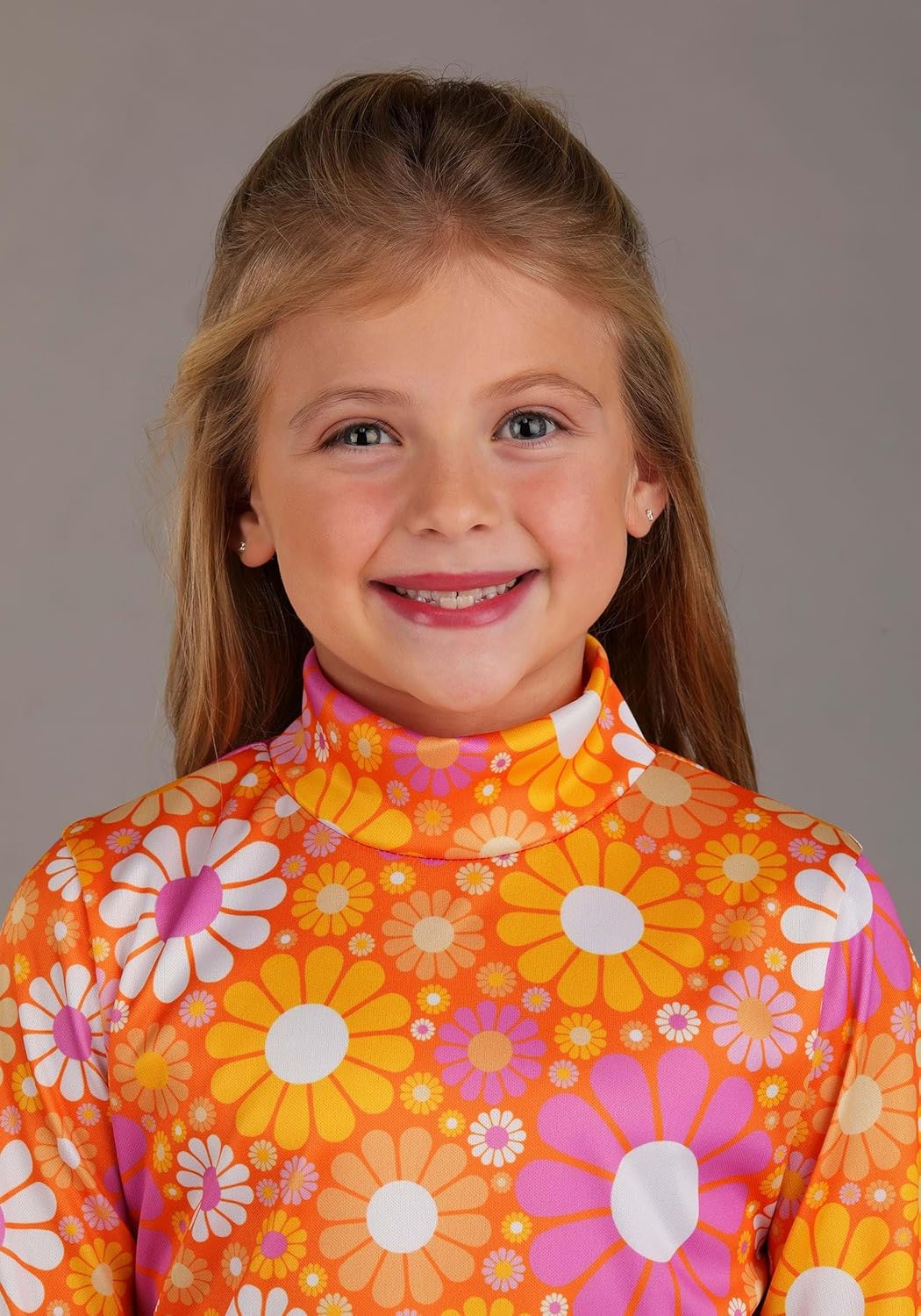 Girls Far Out Flower Dress Costume with Long Bell Sleeves | 60s 70s Hippie Theme Outfit - Image 3