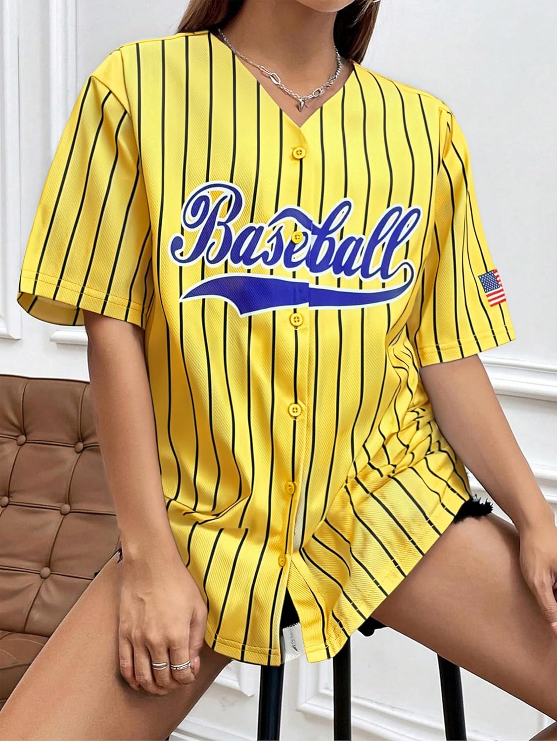Baseball Shirt Jersey Women Baseball Player T-Shirt Game Day Fan Graphic Tees Button up Short Sleeve - Image 5