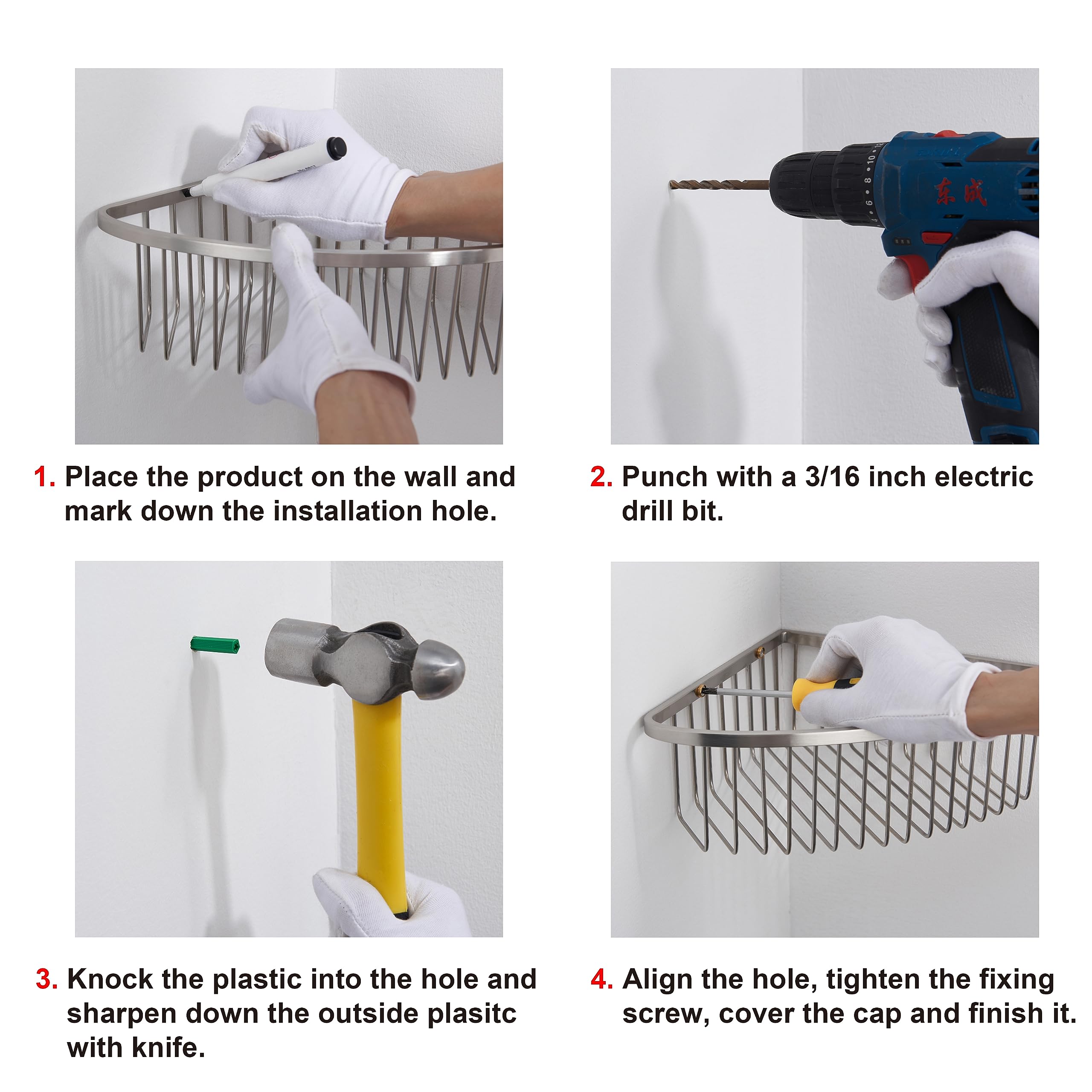 Cesta de ducha esquinera – Estante de ducha de baño de acero inoxidable/organizador para almacenamiento de ducha – Estante de esquina de pared resistente – Juego de 2