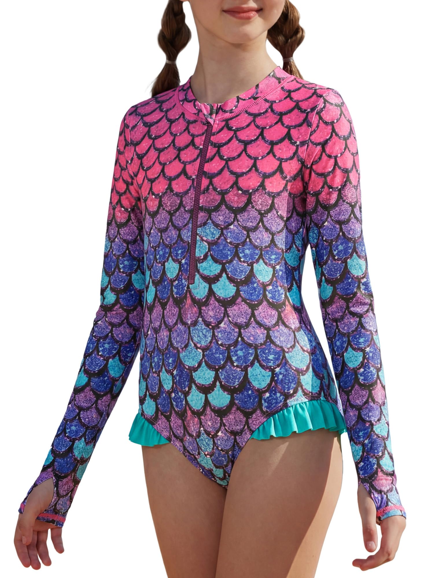 GRACE KARIN Girls One Piece Swimsuits Long Sleeve Bathing Suits Swimwear 5-14Y