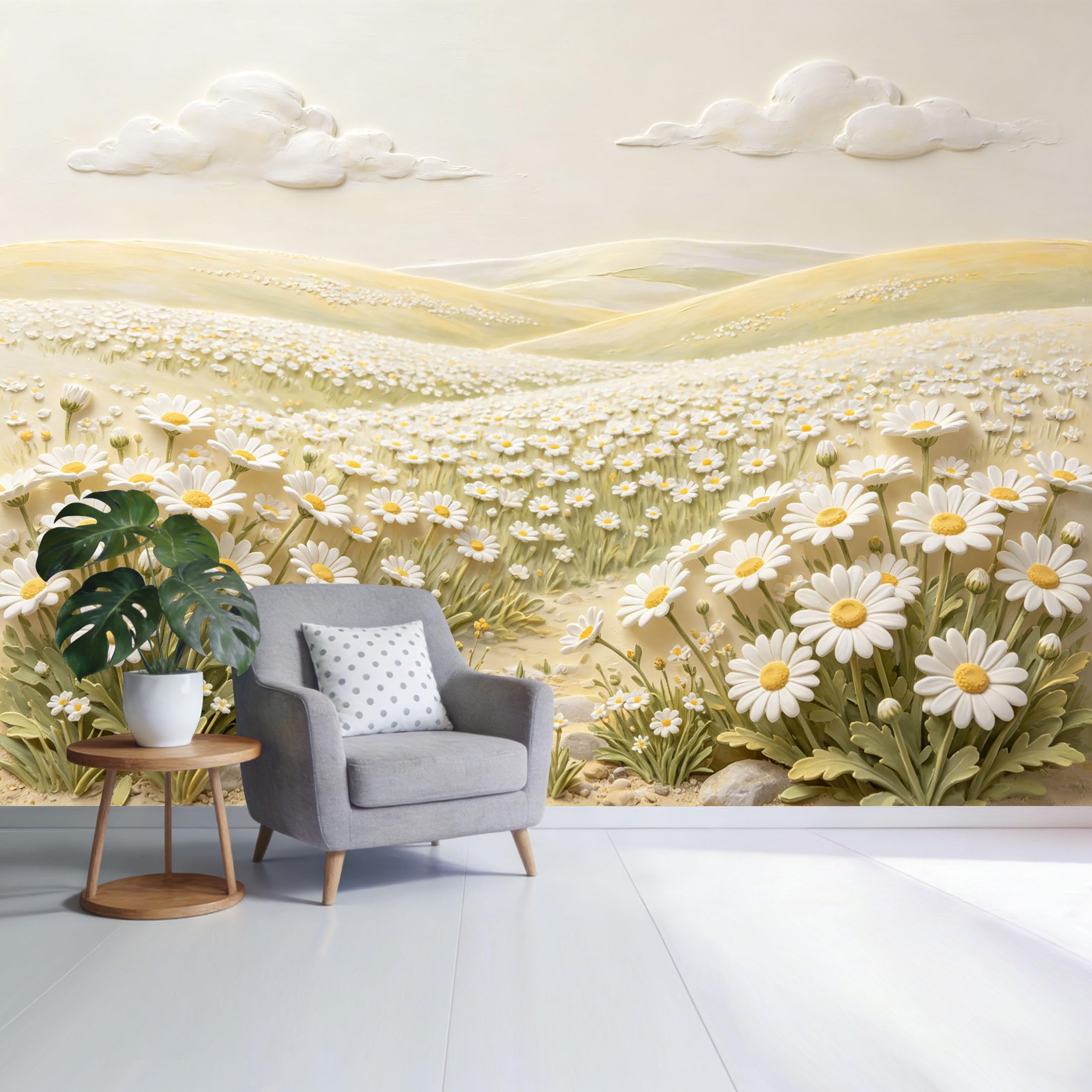 Custom Size Wall Mural Daisy Flower Meadow Landscape 3D Textured Pastel Field SelfAdhesive Wall Fabric Removable Wallpaper for Home Office Decor