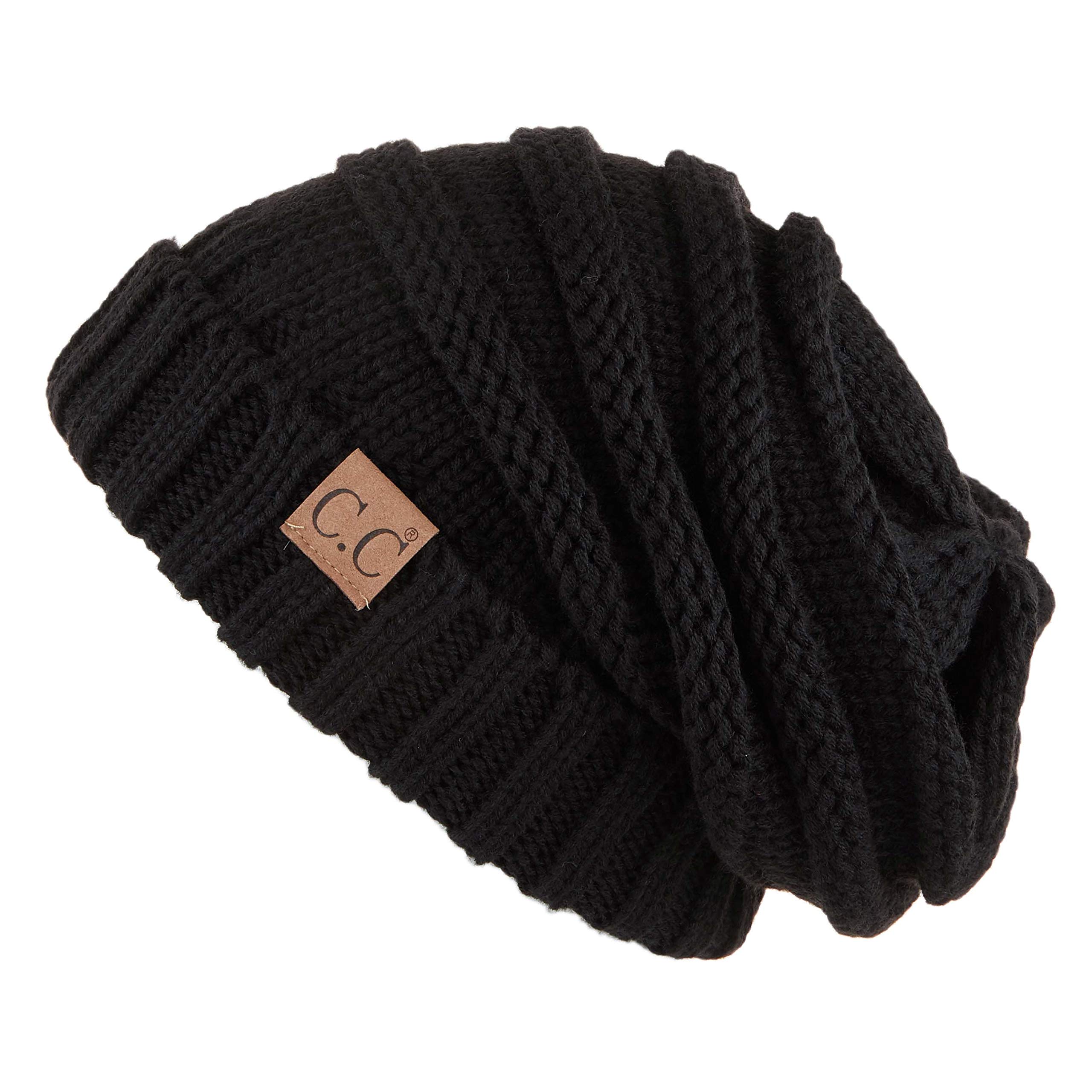 Hat-100 Oversized Baggy Slouch Thick Warm Cap Hat Skully Cable Knit Beanie