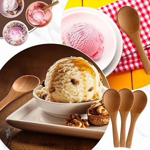 Vista 5 de Boao 50 cucharas pequeñas de madera, 3.5 pulgadas de largo, mini cucharas pequeñas de madera natural para tarros, crema de azúcar, especias de miel