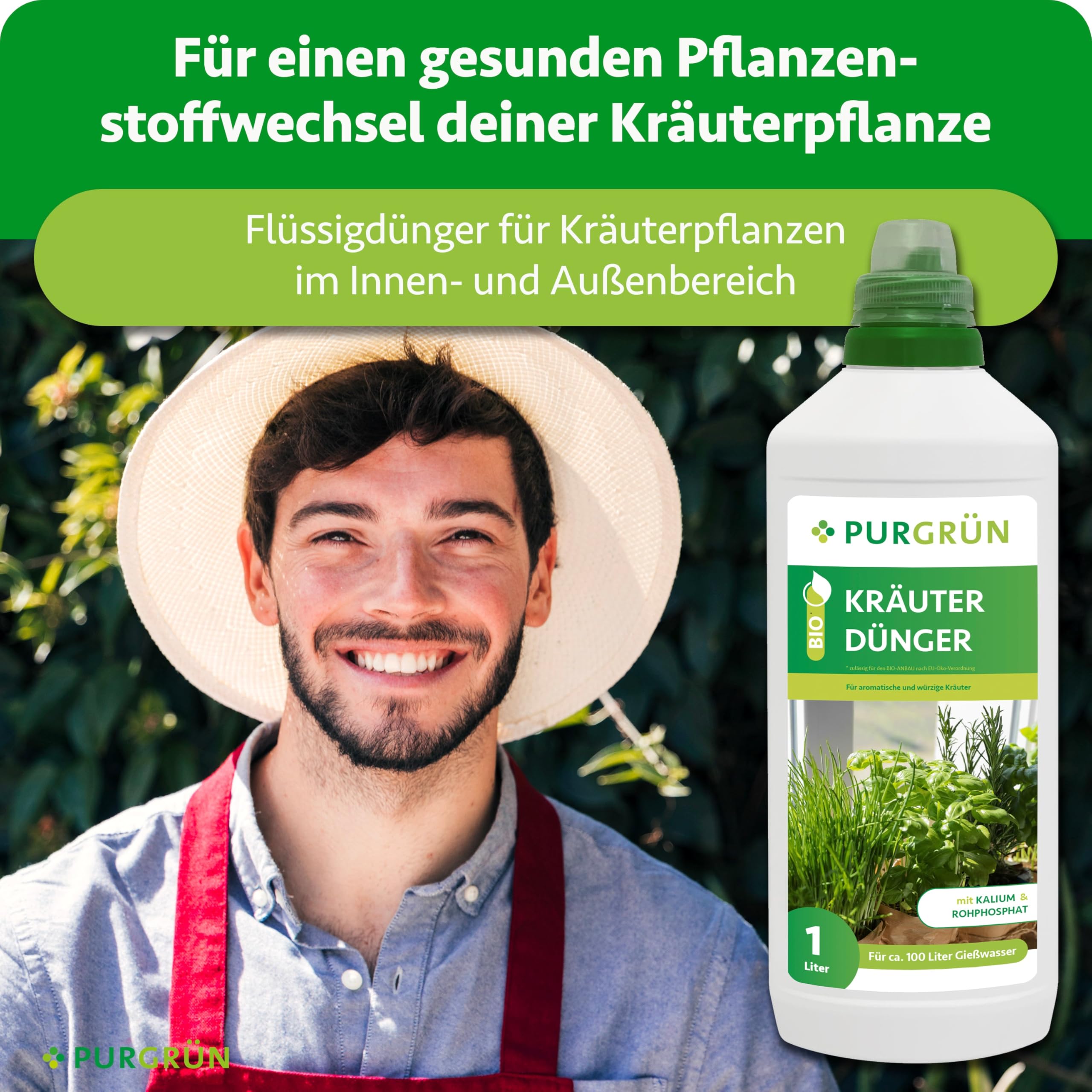 Bio-Kräuterdünger 1 Liter – Für ein intensives Aroma – Premium-Flüssigdünger für den Bio-Anbau – Extra Kalium für gesundes Kräuter – Ergiebiges Konzentrat für 100 Liter Gießwasser