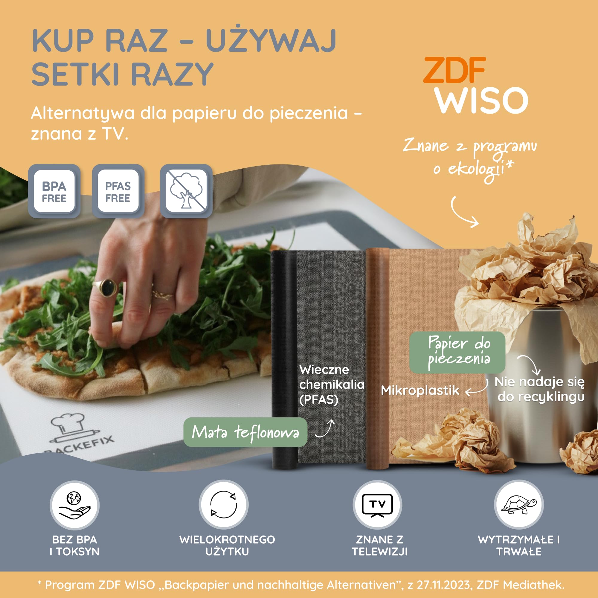 BackeFix 40x30 cm Wielorazowa silikonowa mata do pieczenia Nie wymaga papieru pergaminowego ani smaru