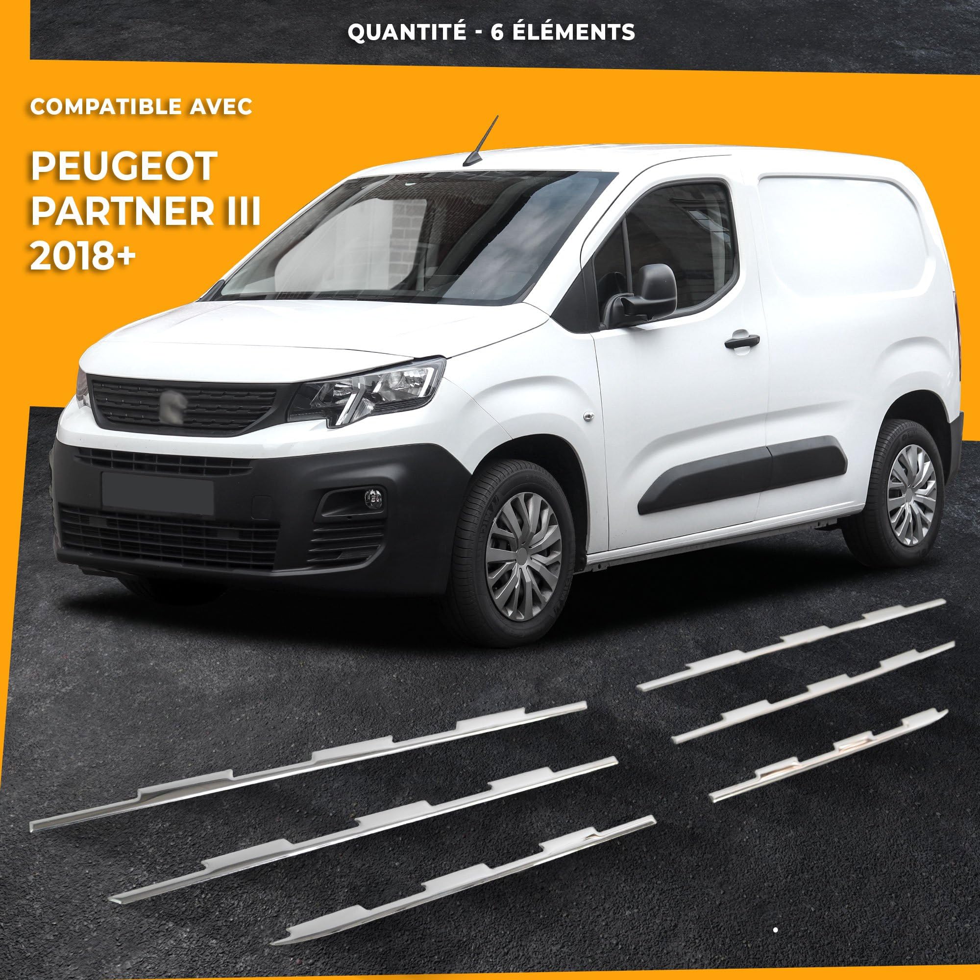 CHROMEMASTER | Compatible avec Peugeot Partner 2018+ | Baguettes de Calandre Avant ; Bandes pour le Gril de Voiture, Acier Inoxydable Poli | Ajustement Parfait ; Nouveau Look Attrayant de la Voiture